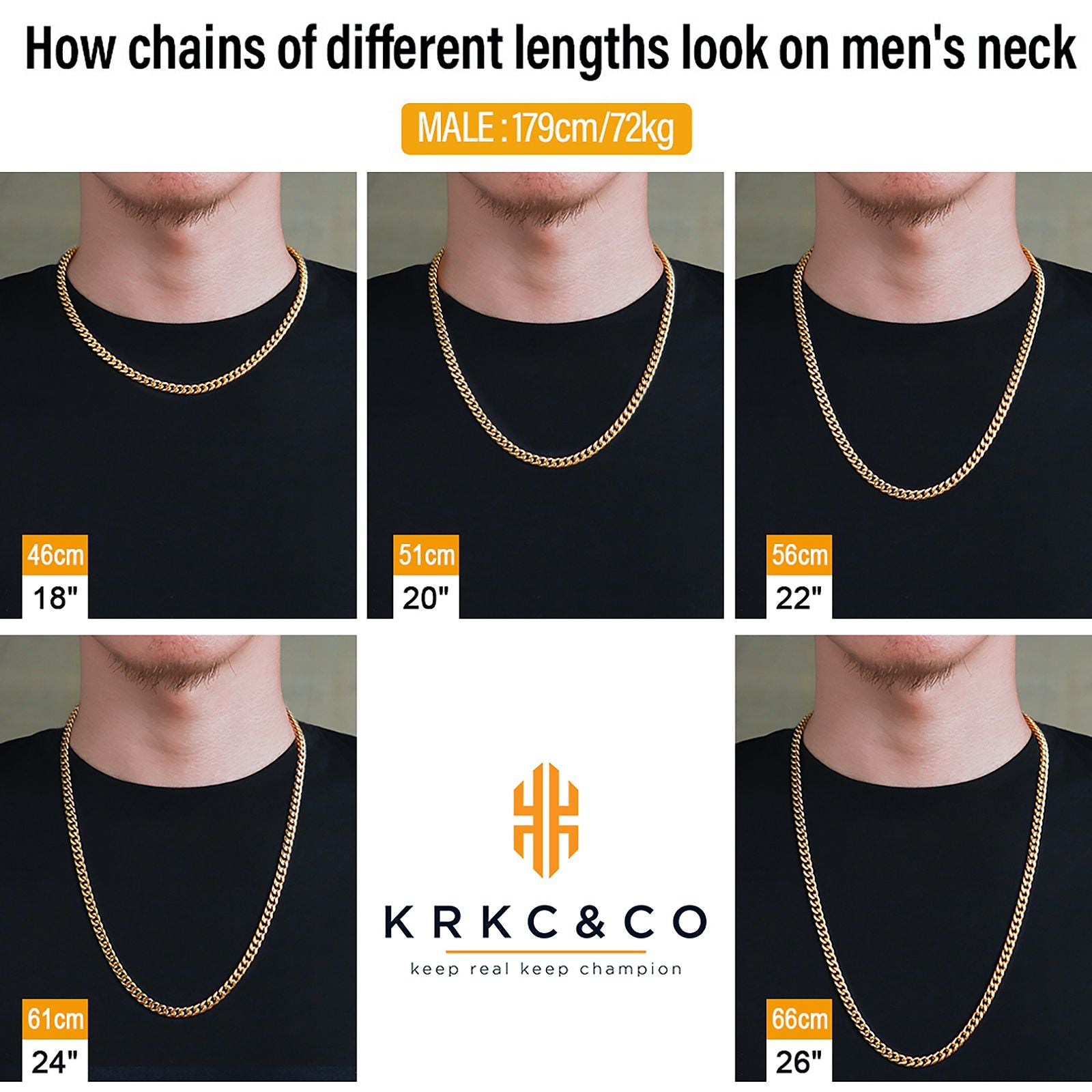 6mm 18Kゴールド 光沢仕上げ キューバン ネックレス-krkc&co