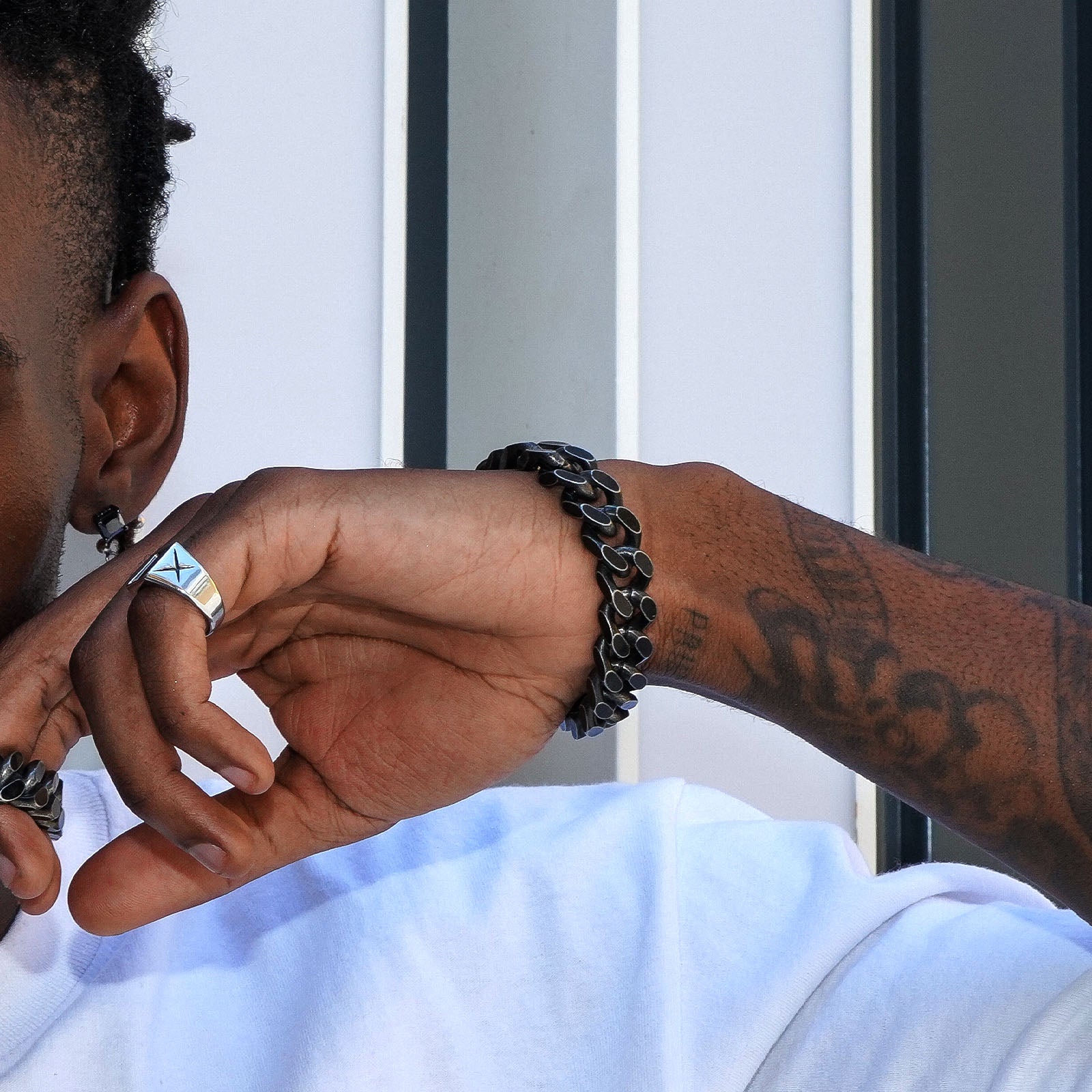 4面カット 黒金 喜平 ブレスレット メンズ お洒落留め具 14mm KRKC