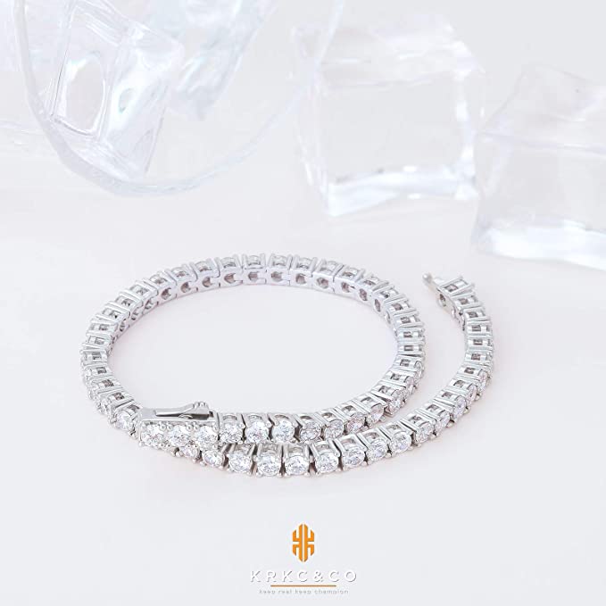 KRKC 3mm czダイヤ テニス ブレスレット ホワイトゴールド メンズ