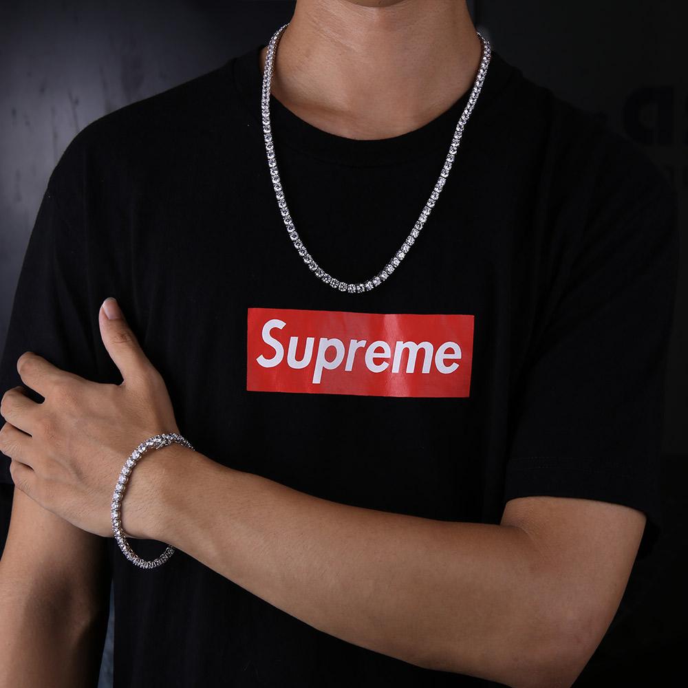 【セット】4MM テニスチェーンネックレス＆ブレスレットセット - jpkrkc&co