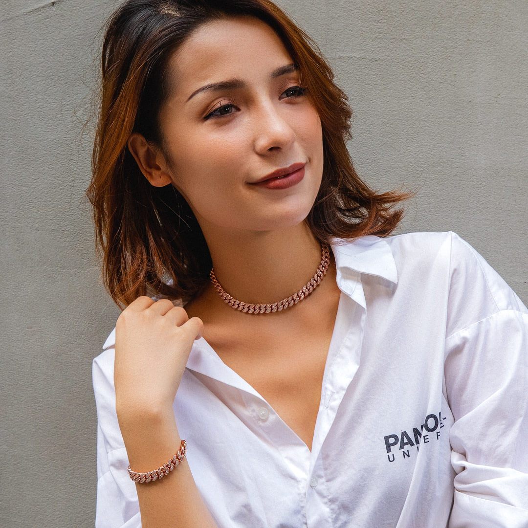 KRKC 【セット】 8mm 喜平 キューバンネックレス&ブレスレット ホワイトゴールド レディース