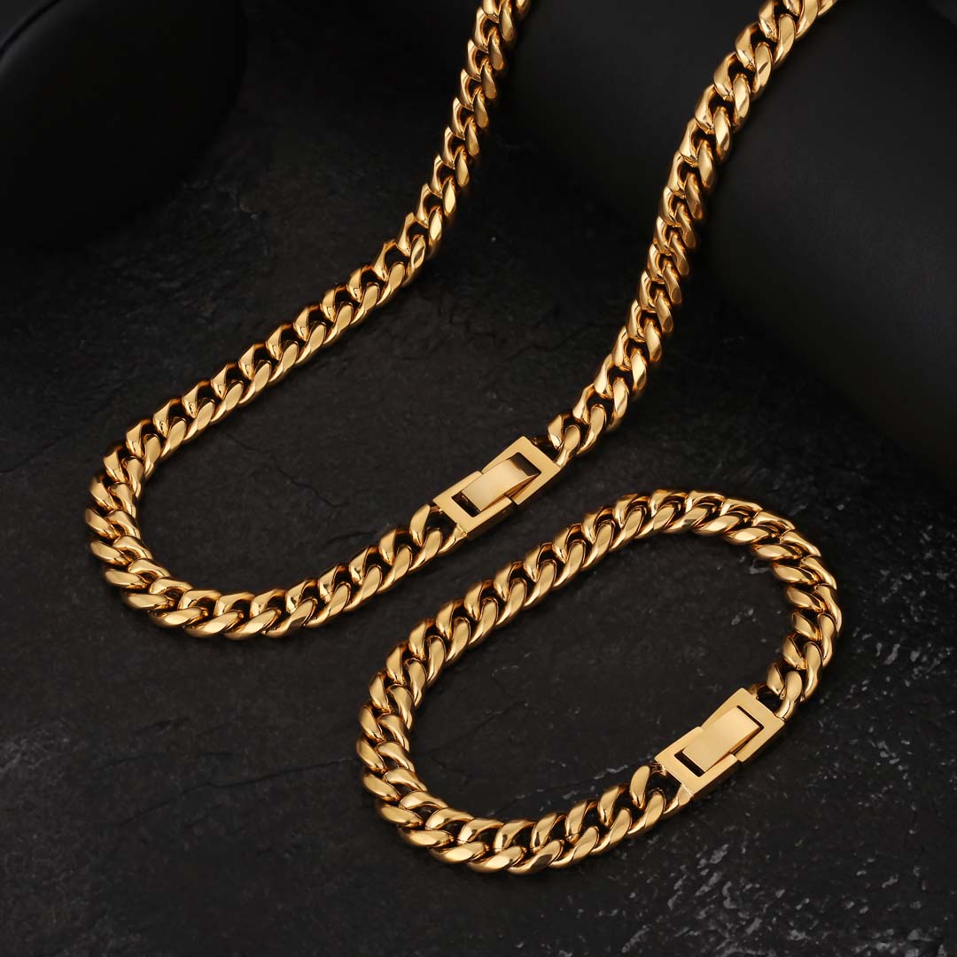 KRKC 【セット】 8mm ステンレス 喜平 キューバンネックレス