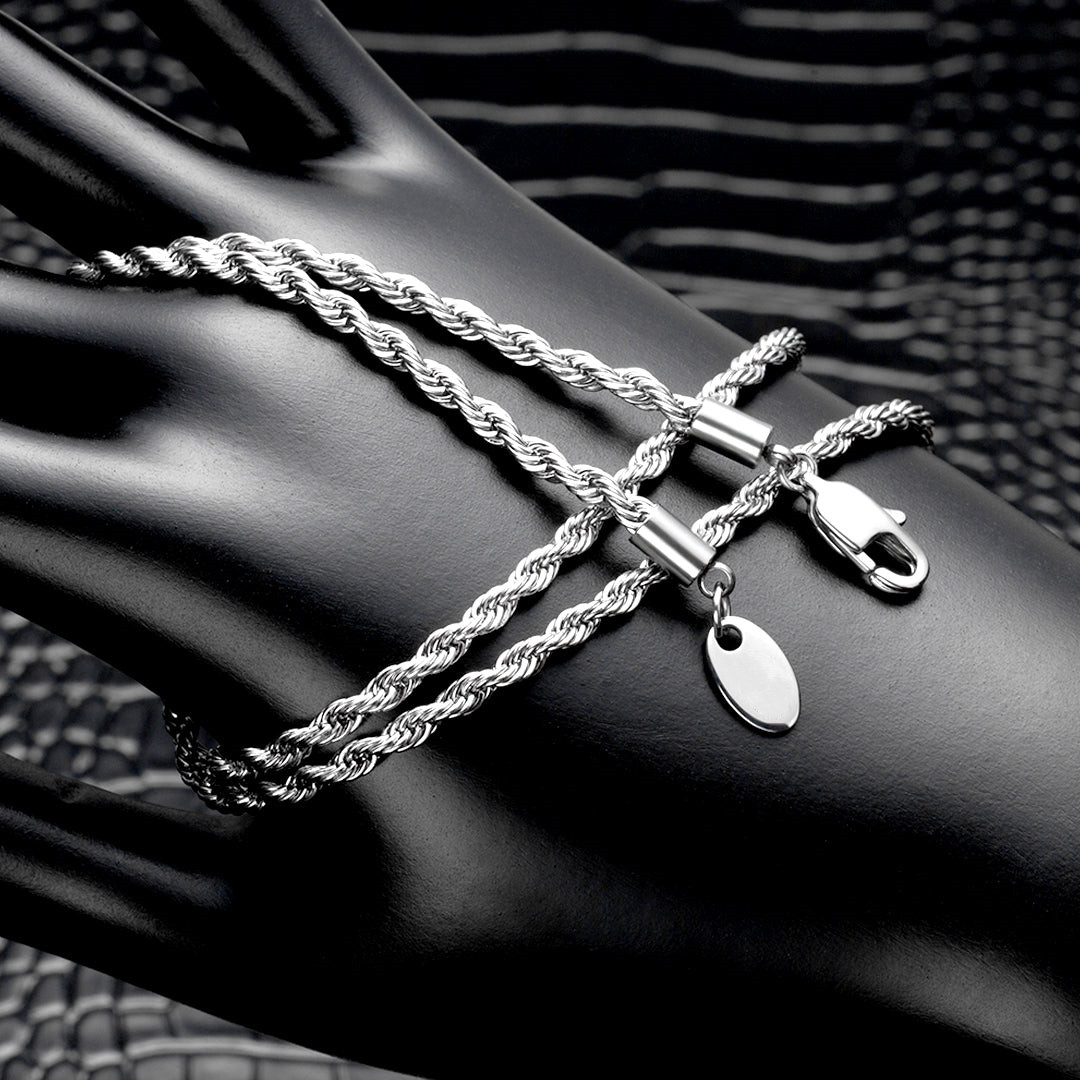 KRKC 3mm ロープチェーン ネックレス ホワイトゴールド メンズ