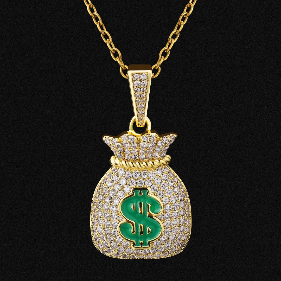 Dollar bag pendant with a cross - link chain