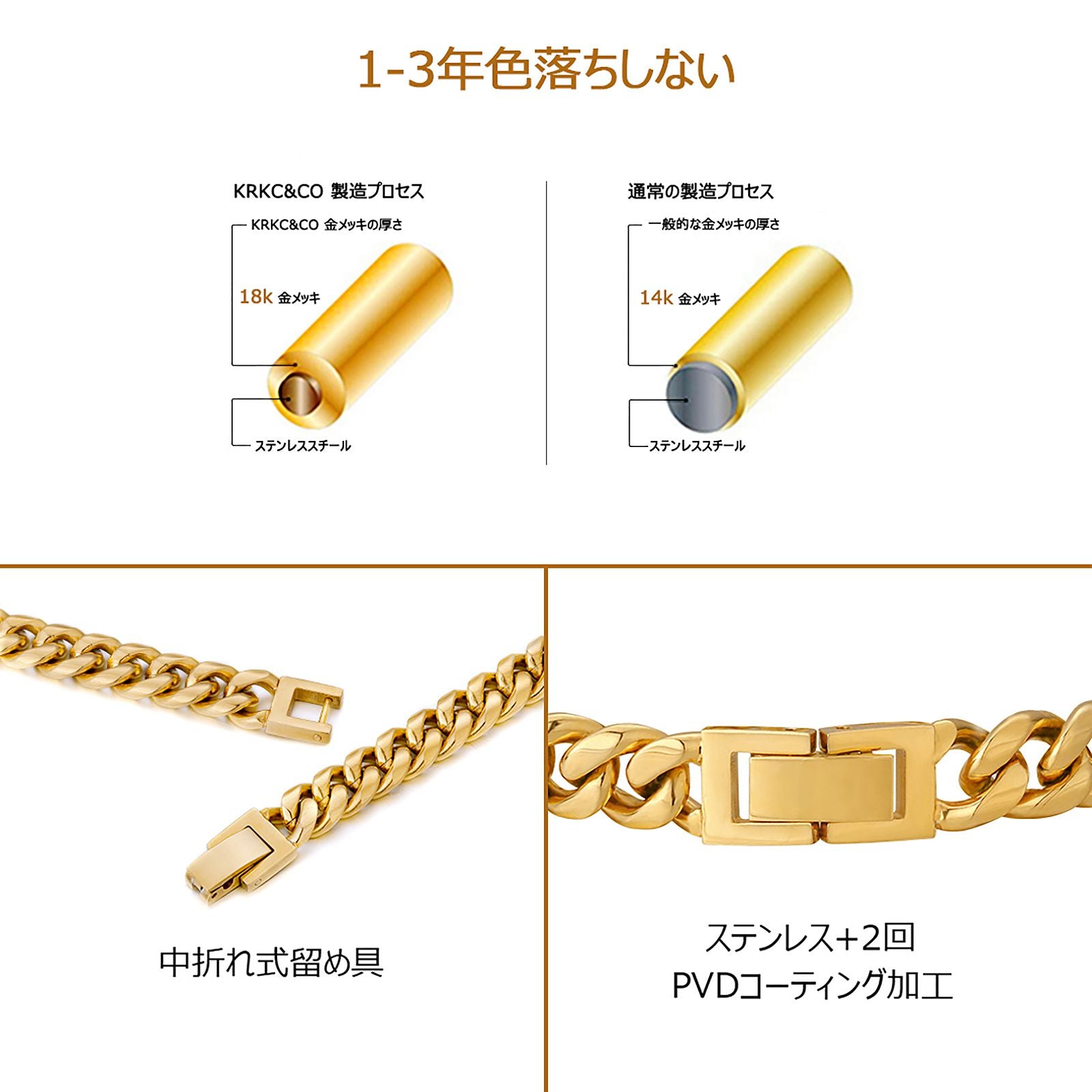 幅8mm18kゴールド光沢仕上げマイアミ喜平キューバンブレスレット - jpkrkc&co