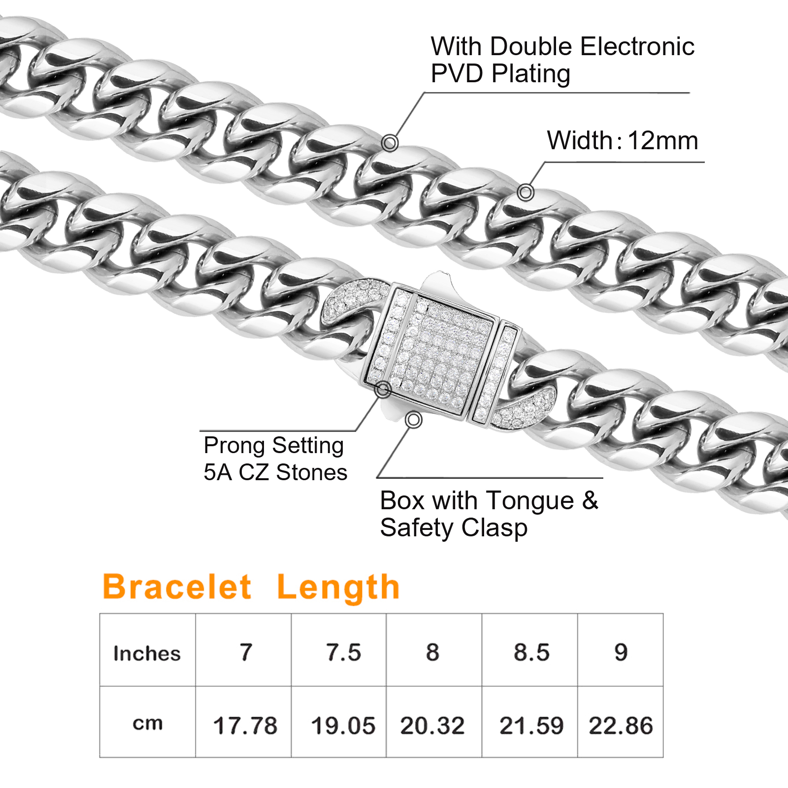 ホワイトゴールド CZ留め具 喜平 ネックレス メンズ 12mm 45cm-65cm KRKC