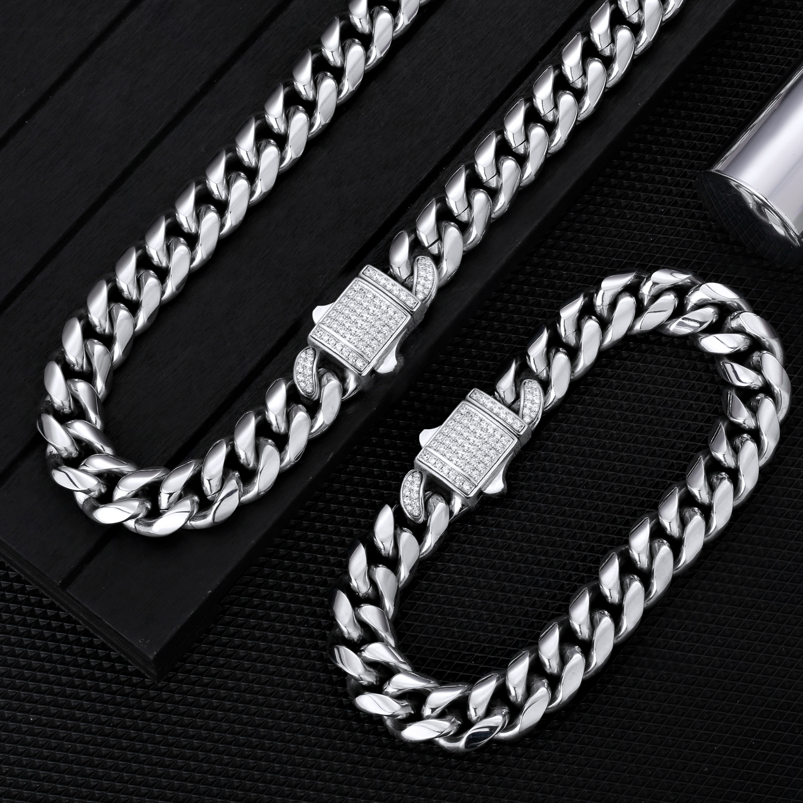 ホワイトゴールド CZ留め具 喜平 ネックレス メンズ 12mm 45cm-65cm KRKC