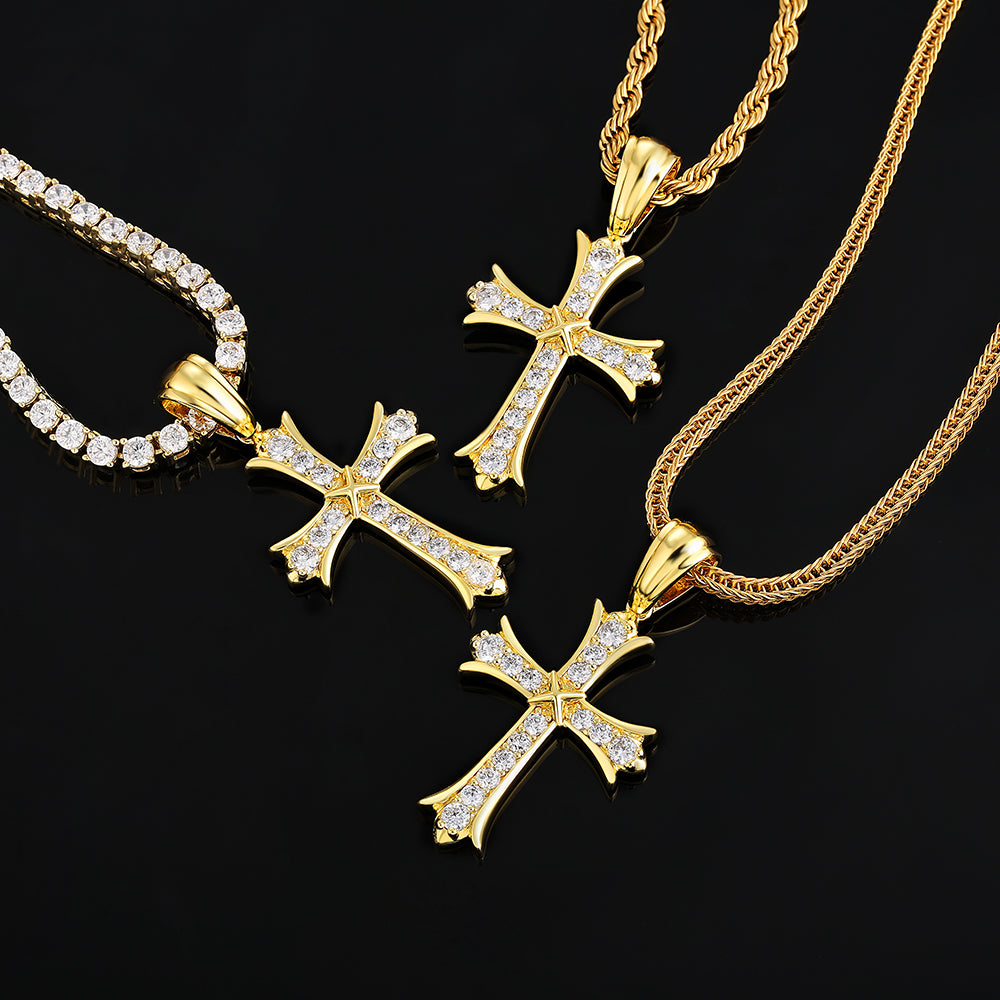 14金 cz ダイヤ クロス ネックレス メンズ クロム ハーツ ペンダント KRKC