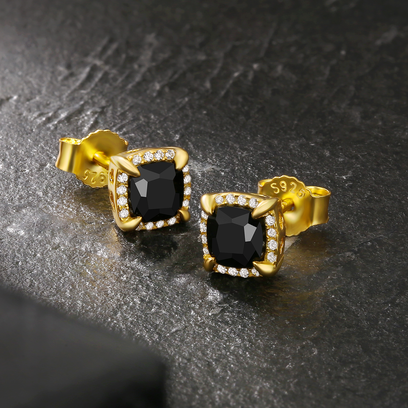 幅7mm シルバー925 ブラックCZ スタッド ピアス メンズ KRKC
