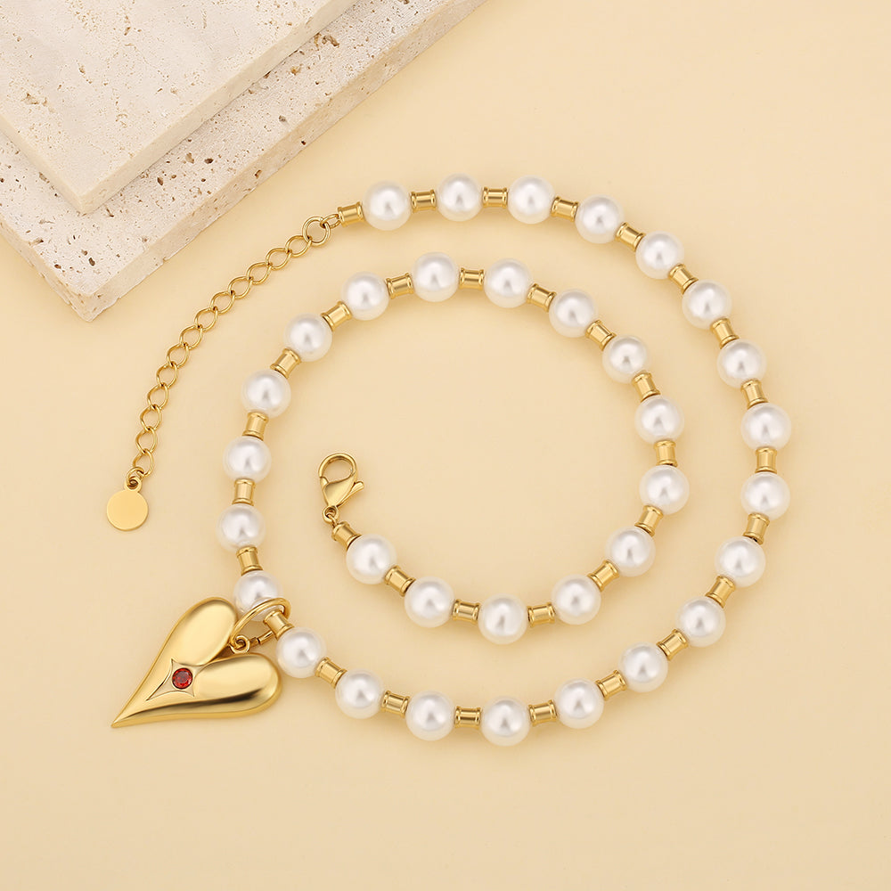 パール ネックレス レディース ハートペンダント付き KRKC