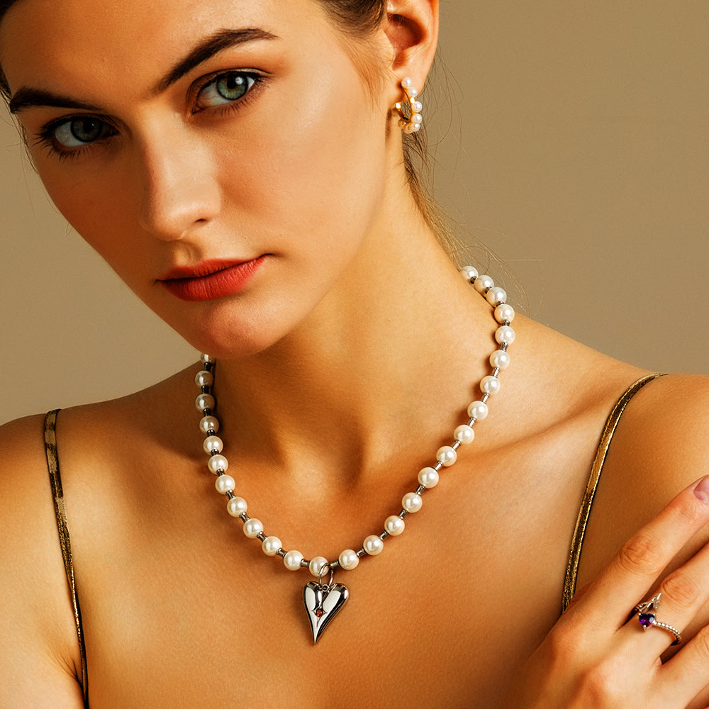 パール ネックレス レディース ハートペンダント付き KRKC