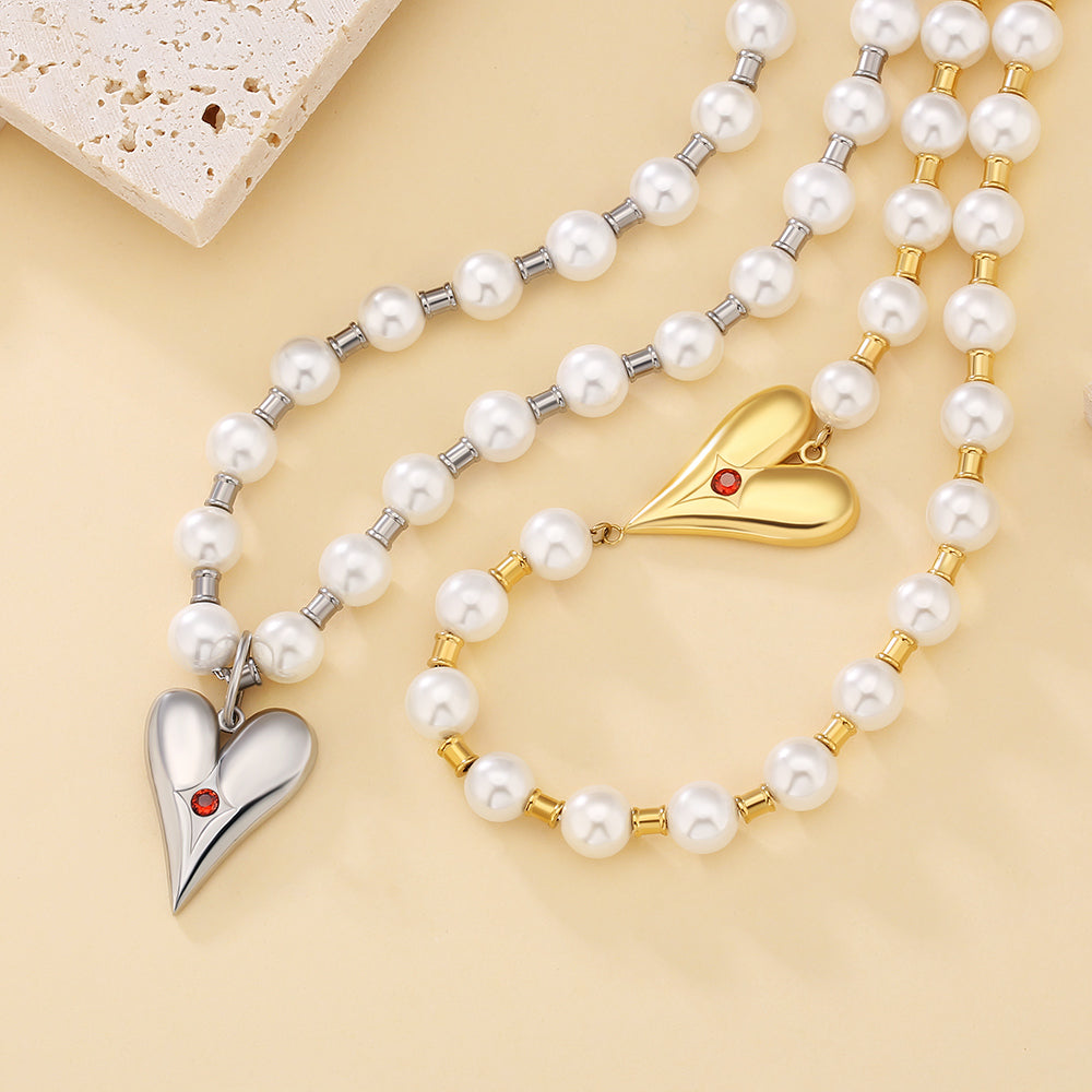 パール ネックレス レディース ハート付き KRKC