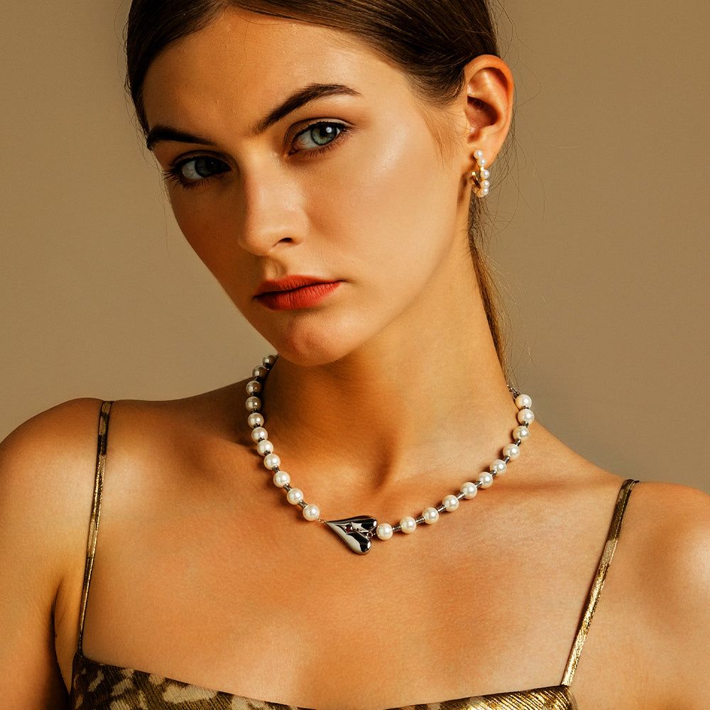 パール ネックレス レディース ハート付き KRKC