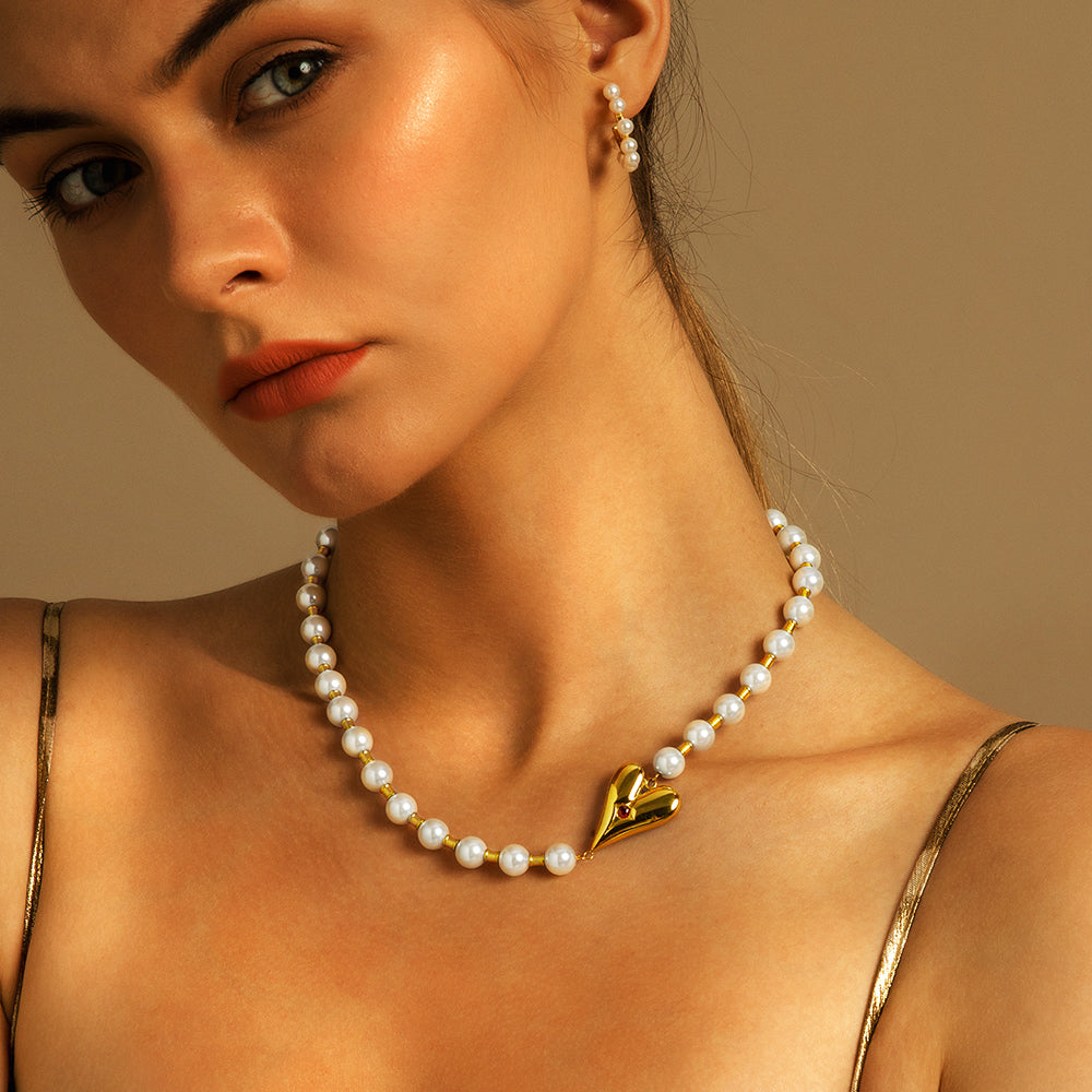 パール ネックレス レディース ハート付き KRKC