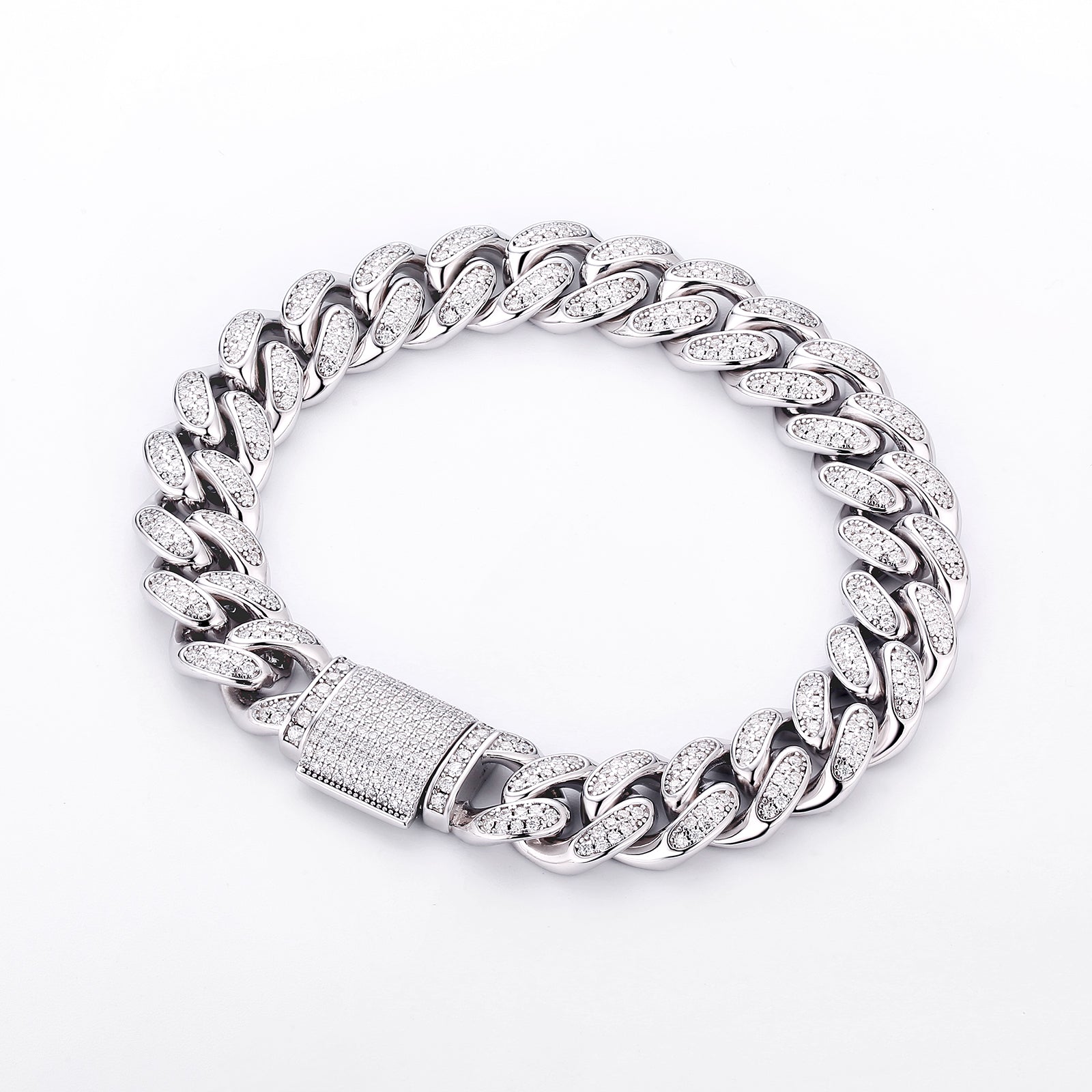 12mm モアサナイト 純銀 喜平 ブレスレット メンズ BOX-CLASP KRKC