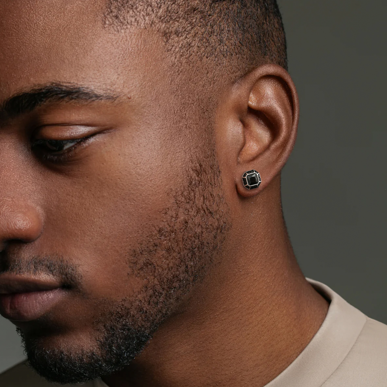 幅8.5mm シルバー925 ブラックCZ スタッド ピアス メンズ KRKC