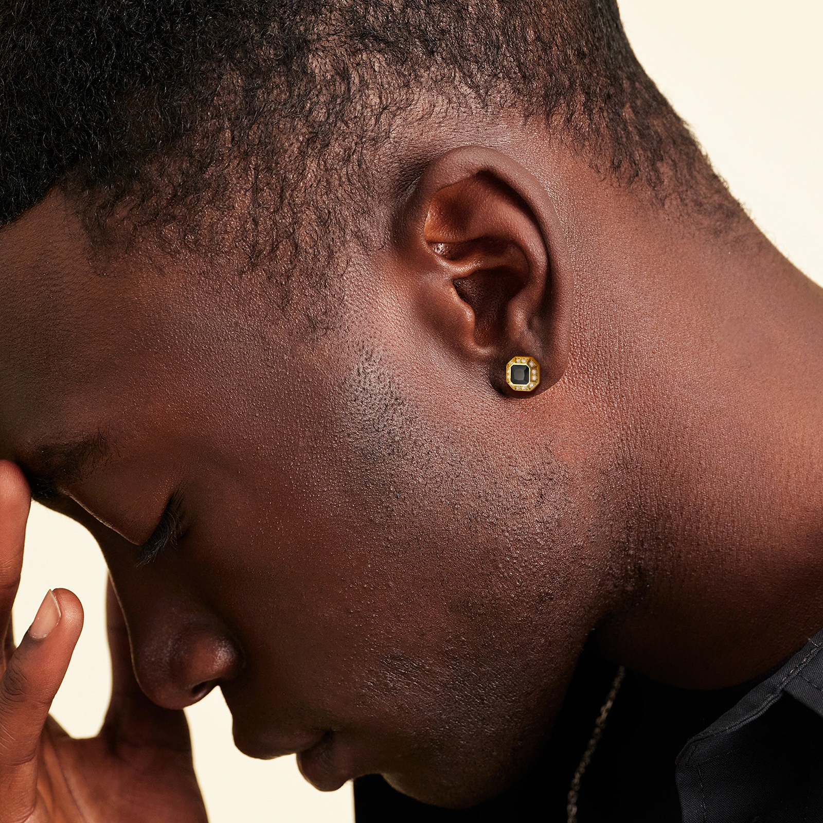 幅8.5mm シルバー925 ブラックCZ スタッド ピアス メンズ KRKC