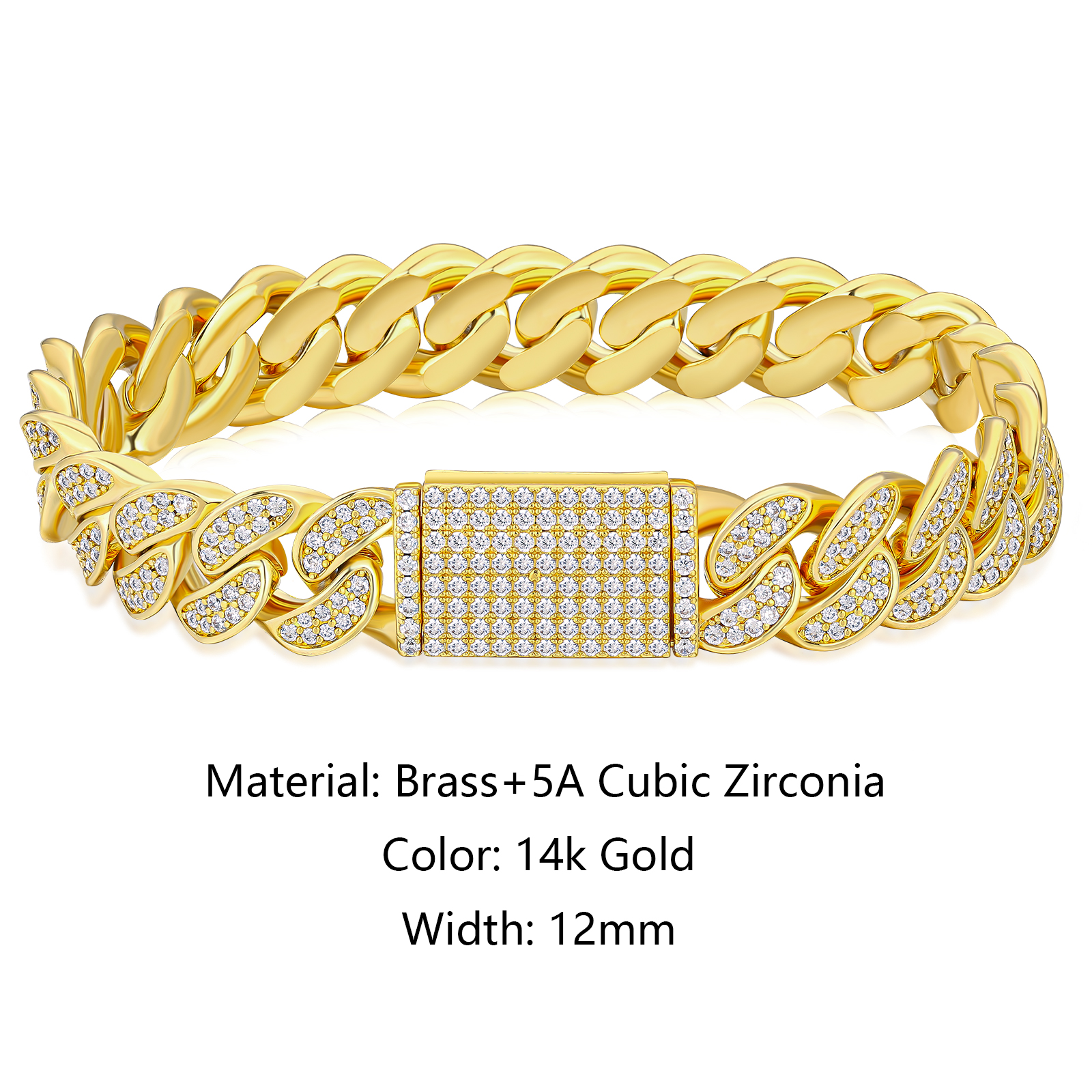 12mm czダイヤ BOX-CLASP 喜平 ブレスレット メンズ KRKC