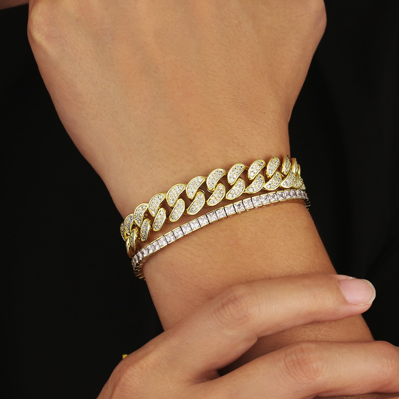 12mm czダイヤ BOX-CLASP 喜平 ブレスレット メンズ KRKC