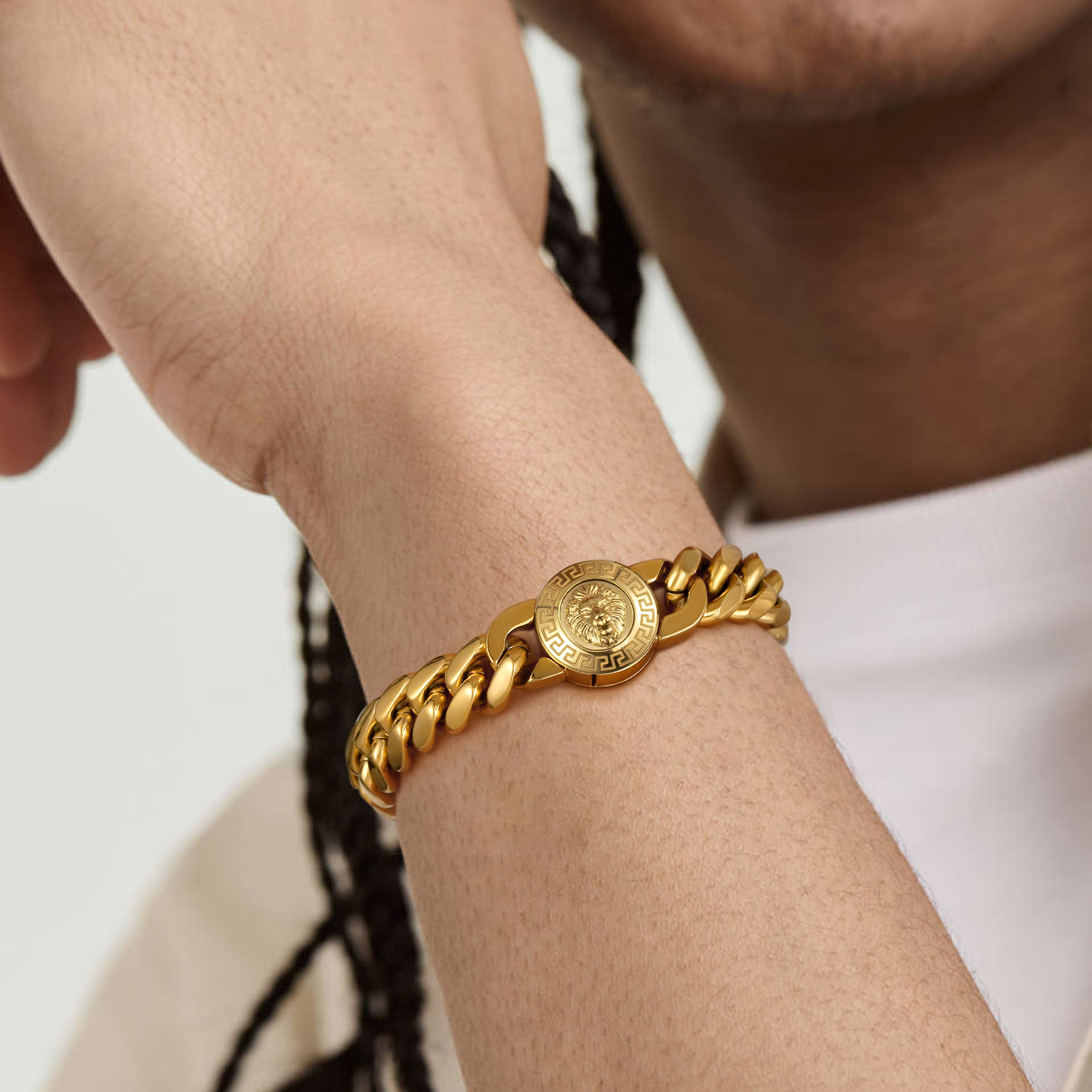 NEW Lion Button Clasp】2面 喜平 ブレスレット 12mm KRKC