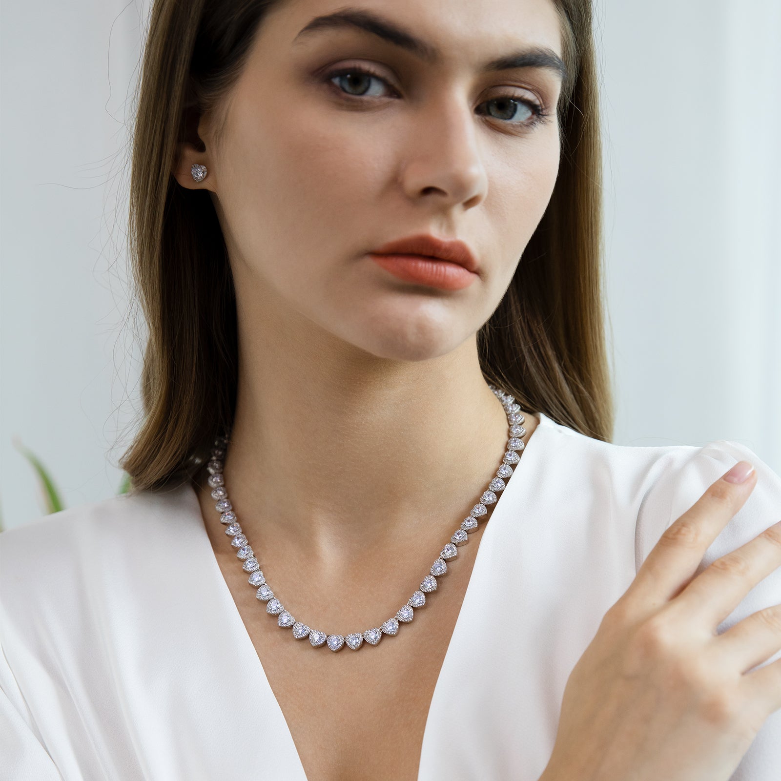 CZダイヤ ハートモチーフ ネックレス レディース S925 KRKC