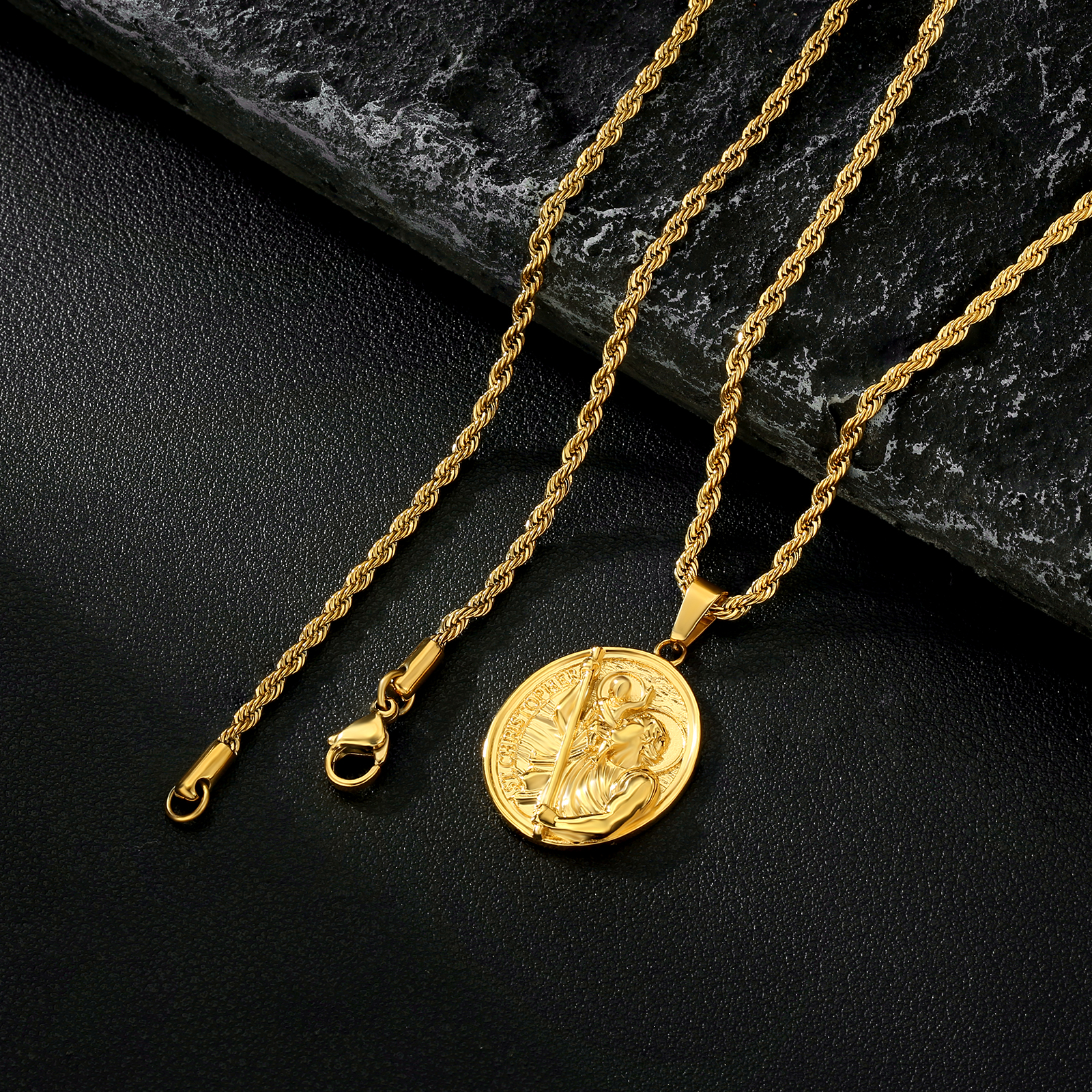 楕円形 聖クリストファー コイン ネックレス メンズ KRKC