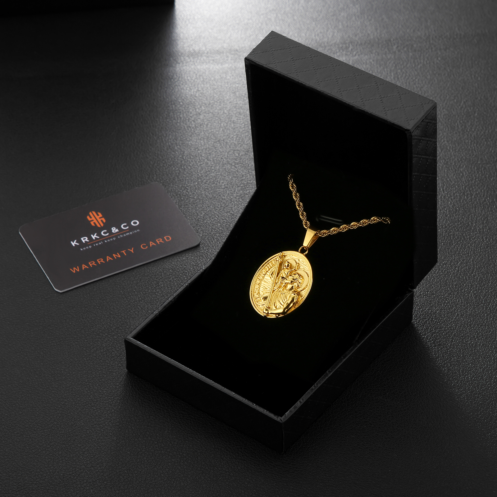 楕円形 聖クリストファー コイン ネックレス メンズ KRKC