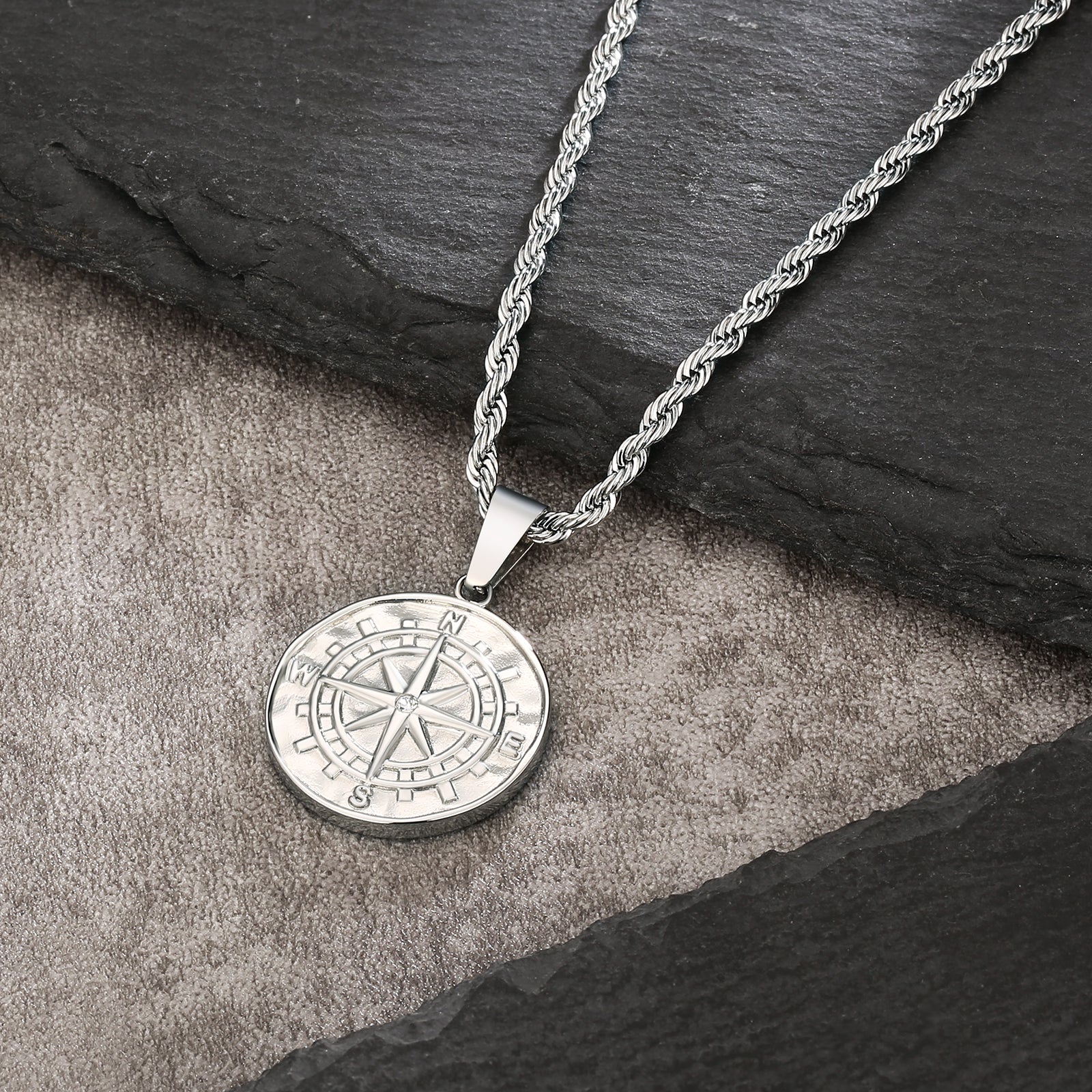 コンパス コイン ネックレス メンズ KRKC コンパスネックレス メンズ レディース 卒業式 インスピレーション ジュエリー ステンレススチール