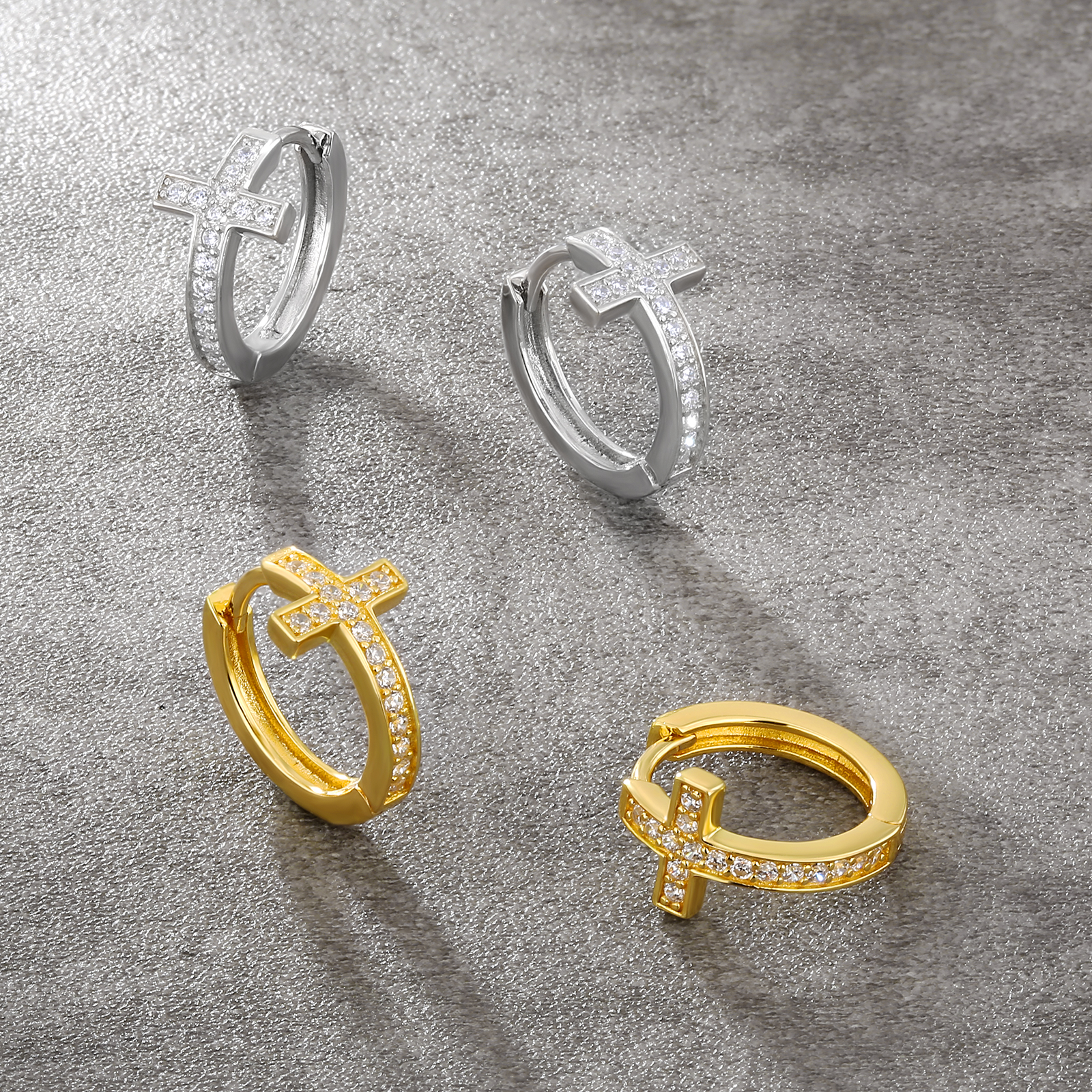 15mm ブラック クロス フープ ピアス メンズ S925 KRKC