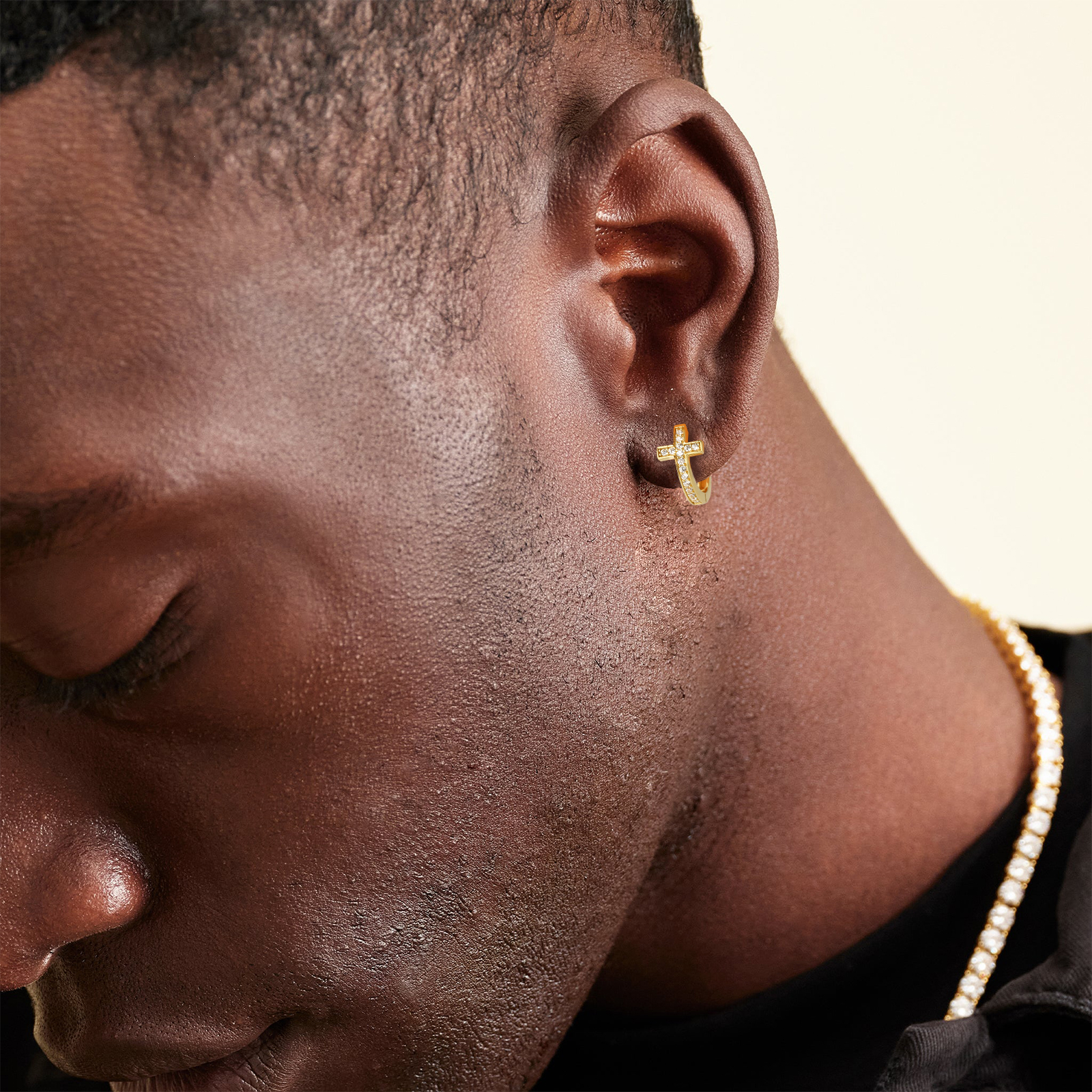 15mm ブラック クロス フープ ピアス メンズ S925 KRKC