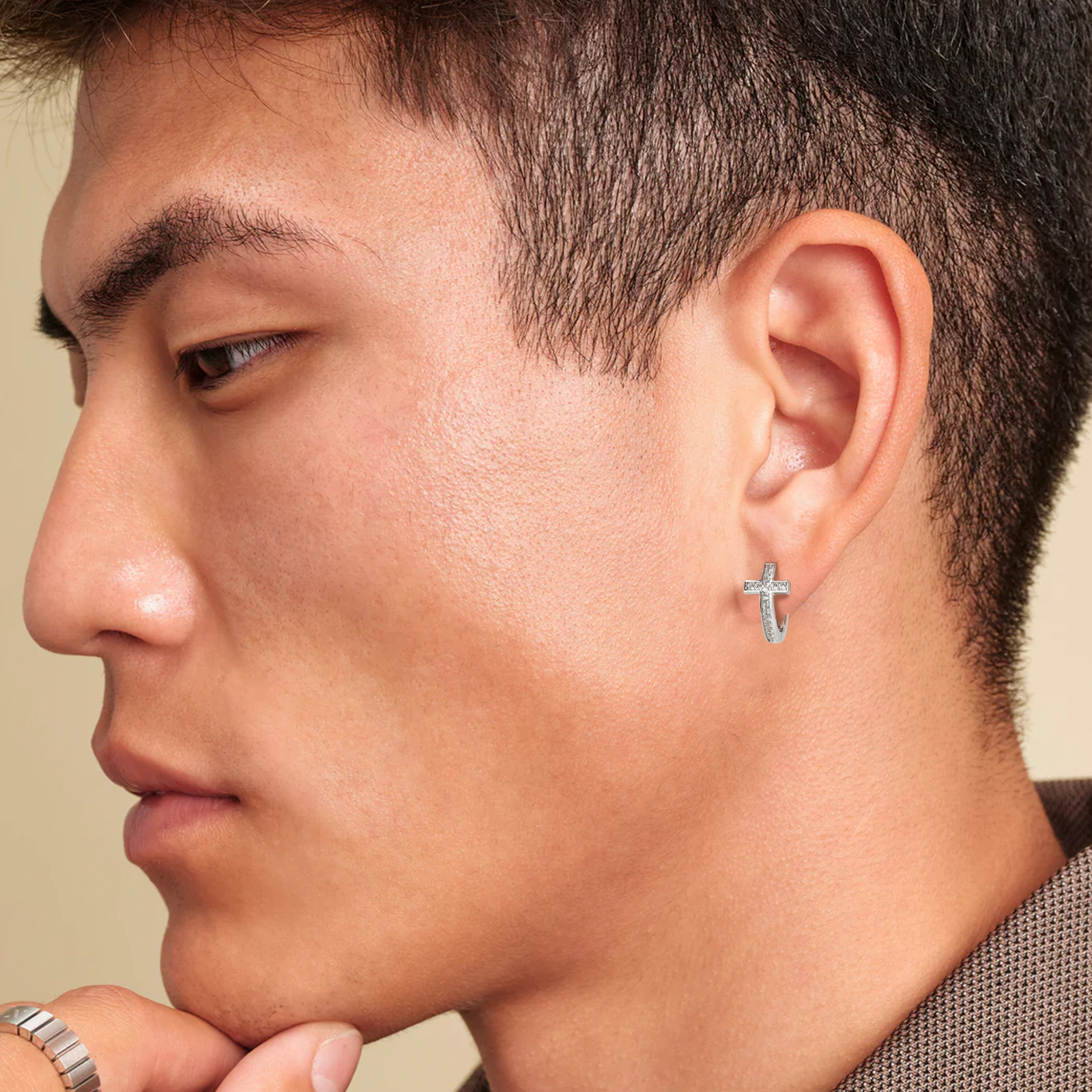 15mm ブラック クロス フープ ピアス メンズ S925 KRKC