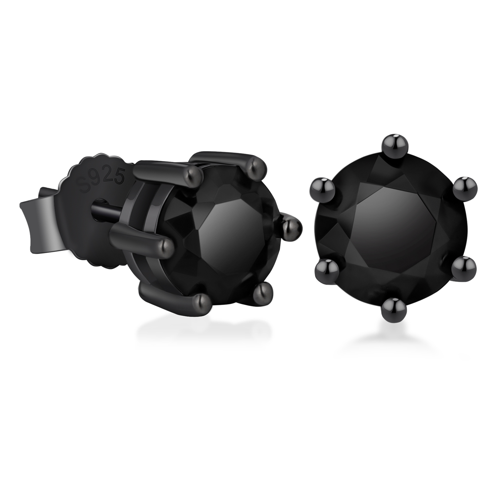6mm ブラック CZダイヤ スタッド ピアス メンズ シルバー 925 KRKC