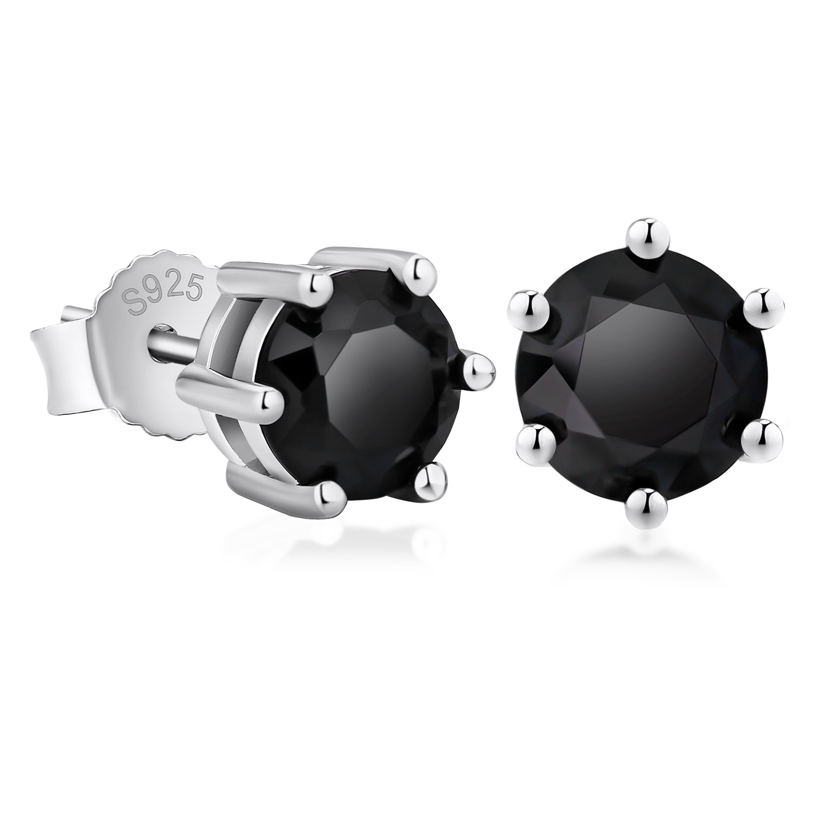 6mm ブラック CZダイヤ スタッド ピアス メンズ シルバー 925 KRKC