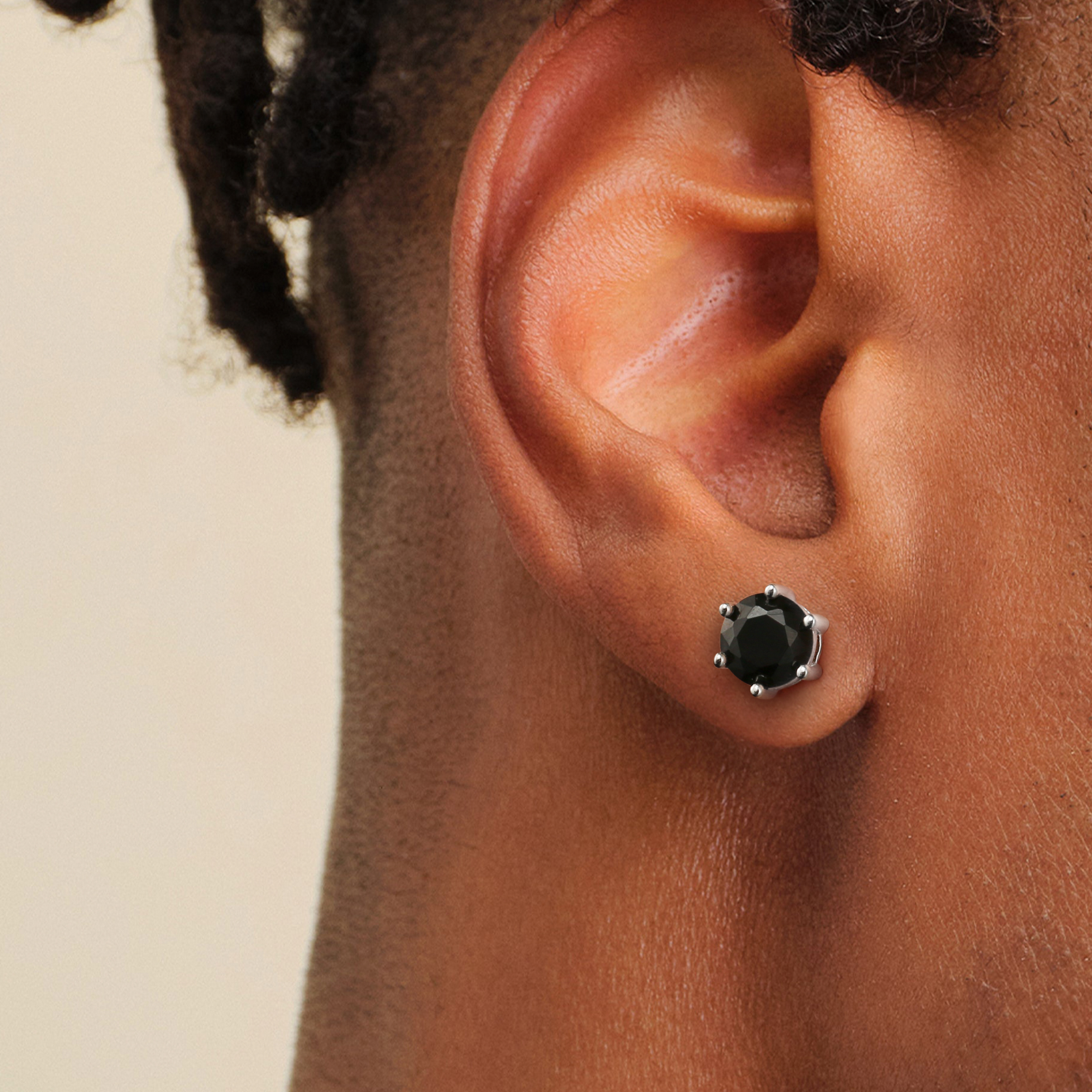 6mm ブラック CZダイヤ スタッド ピアス メンズ シルバー 925 KRKC