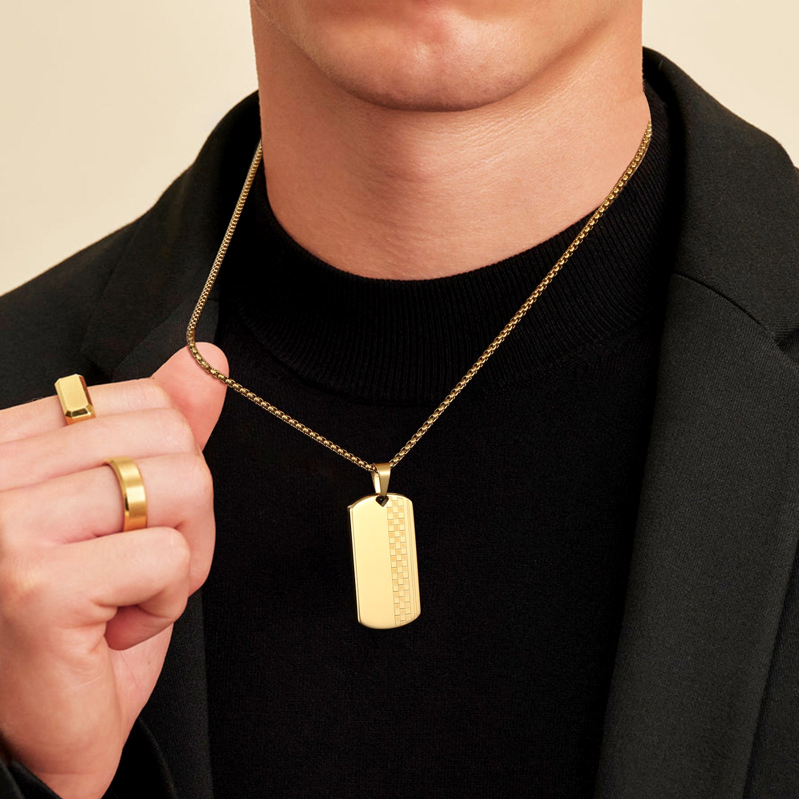 ドッグタグ ペンダント ネックレス メンズ 市松模様付き KRKC