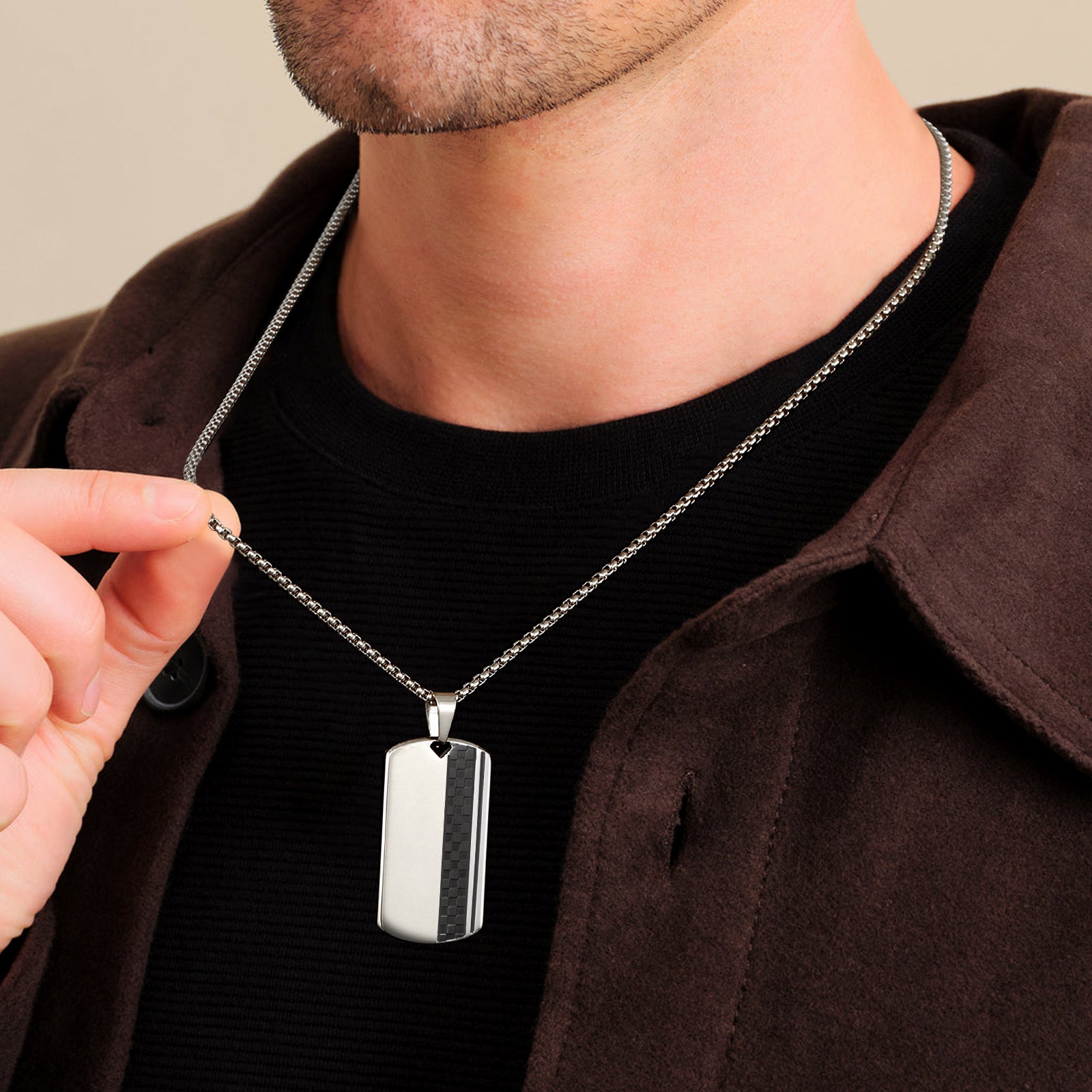 ドッグタグ ペンダント ネックレス メンズ 市松模様付き KRKC