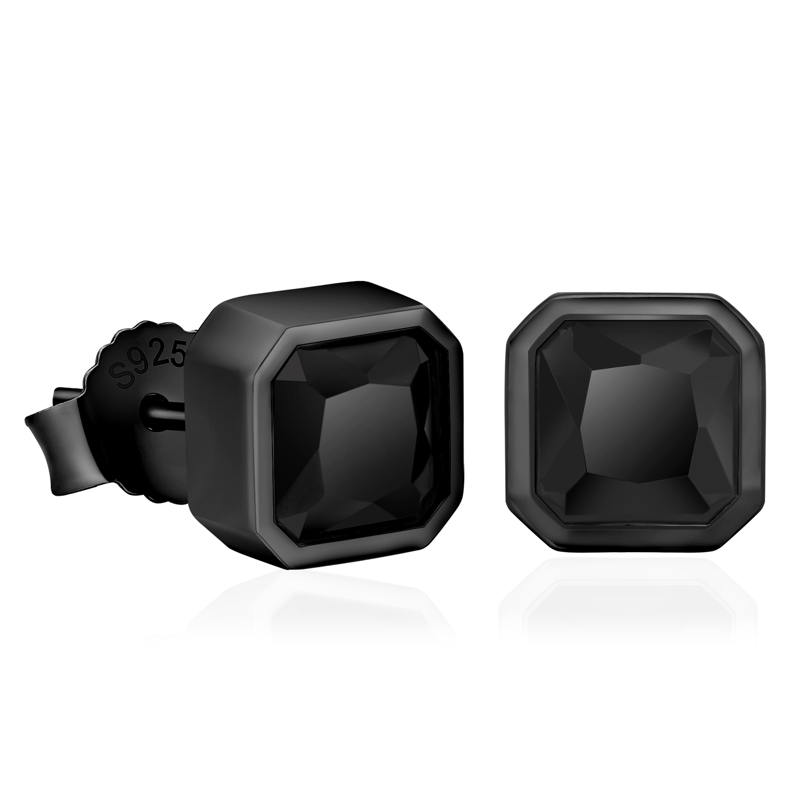 幅7.5mm シルバー925 ブラックCZ スタッド ピアス メンズ KRKC