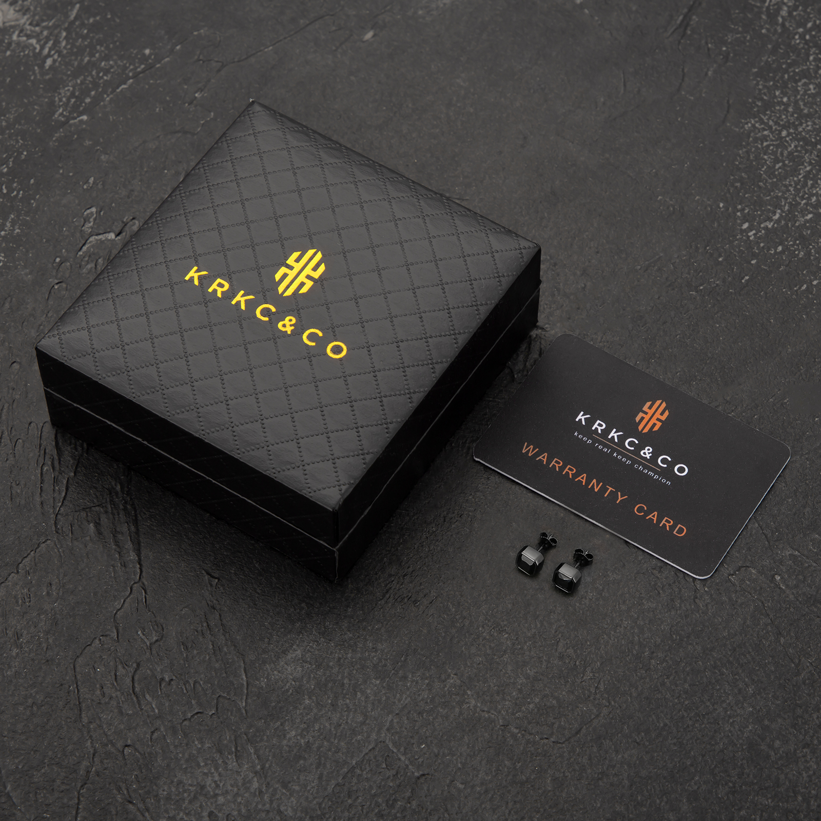 幅7.5mm シルバー925 ブラックCZ スタッド ピアス メンズ KRKC