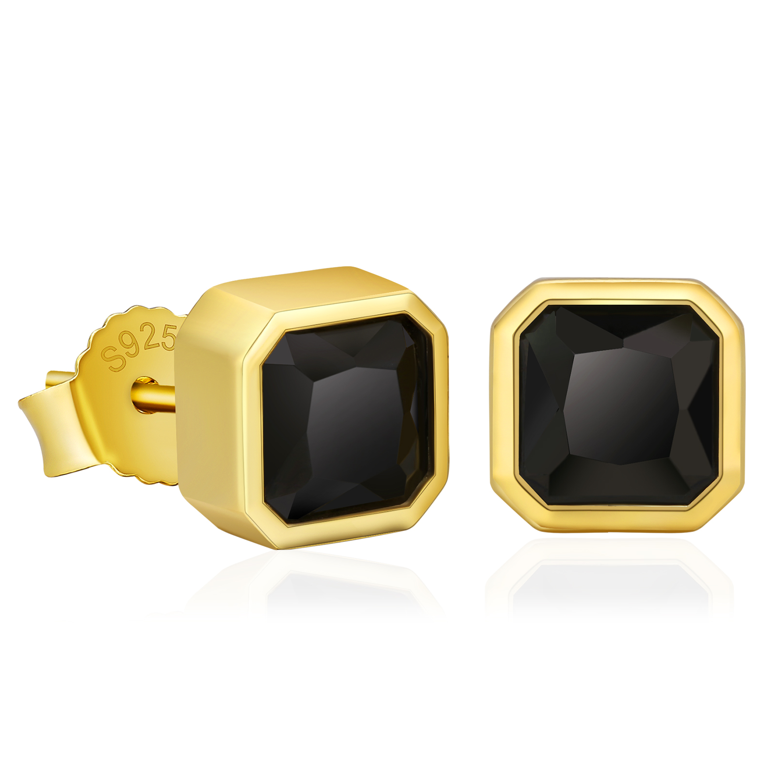 幅7.5mm シルバー925 ブラックCZ スタッド ピアス メンズ KRKC