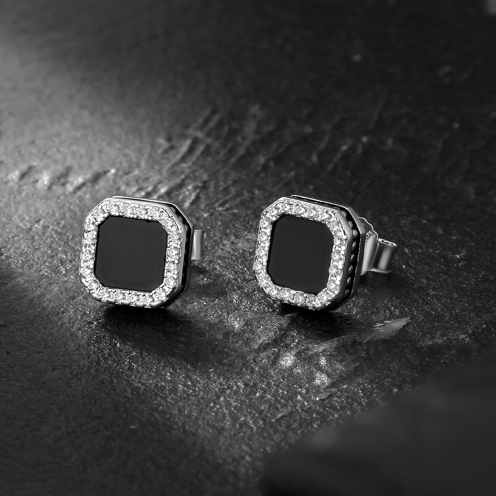 幅8.5mm シルバー925 ブラックCZ スタッド ピアス メンズ KRKC