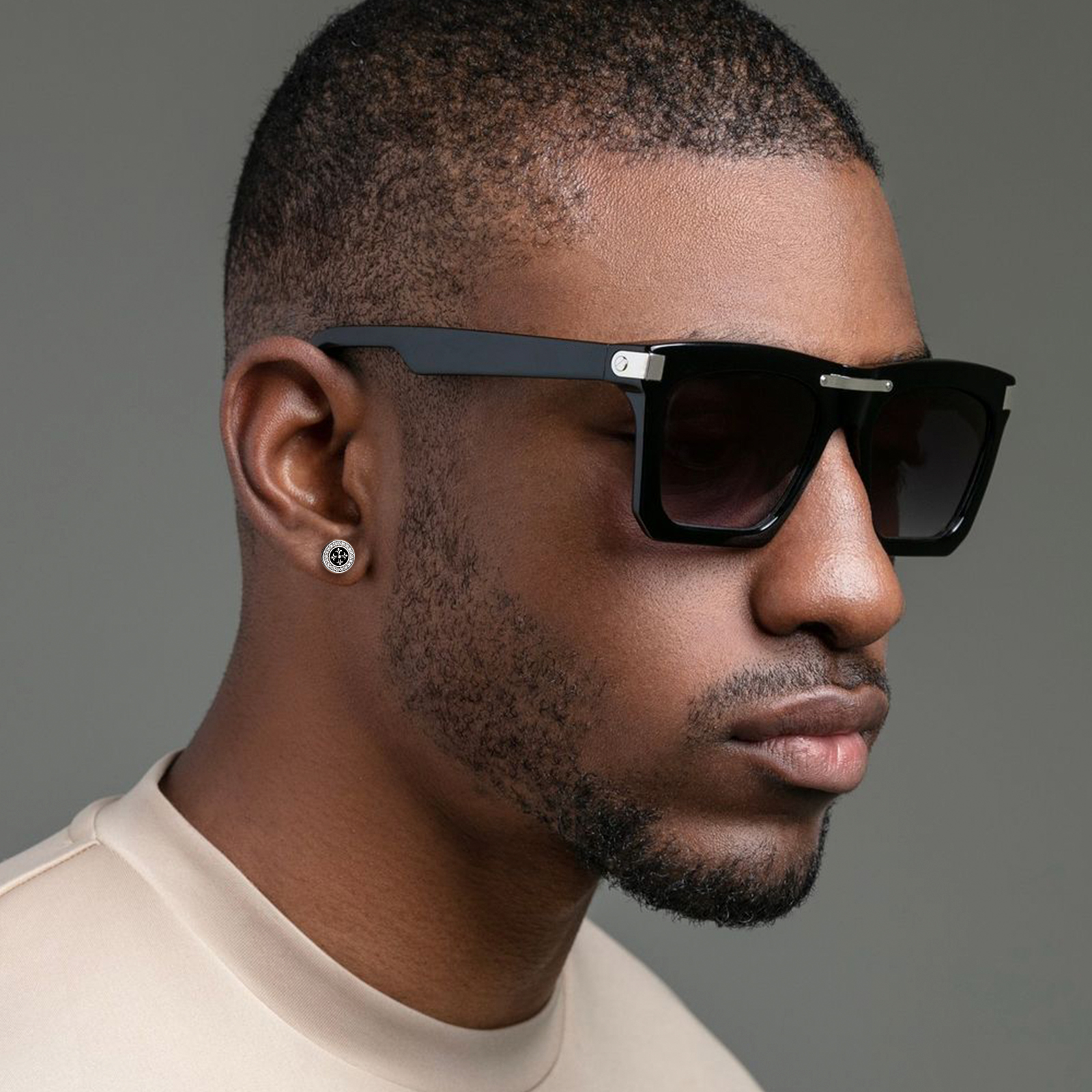 幅9mm クロス イチハツ シルバー ピアス メンズ CZダイヤ KRKC