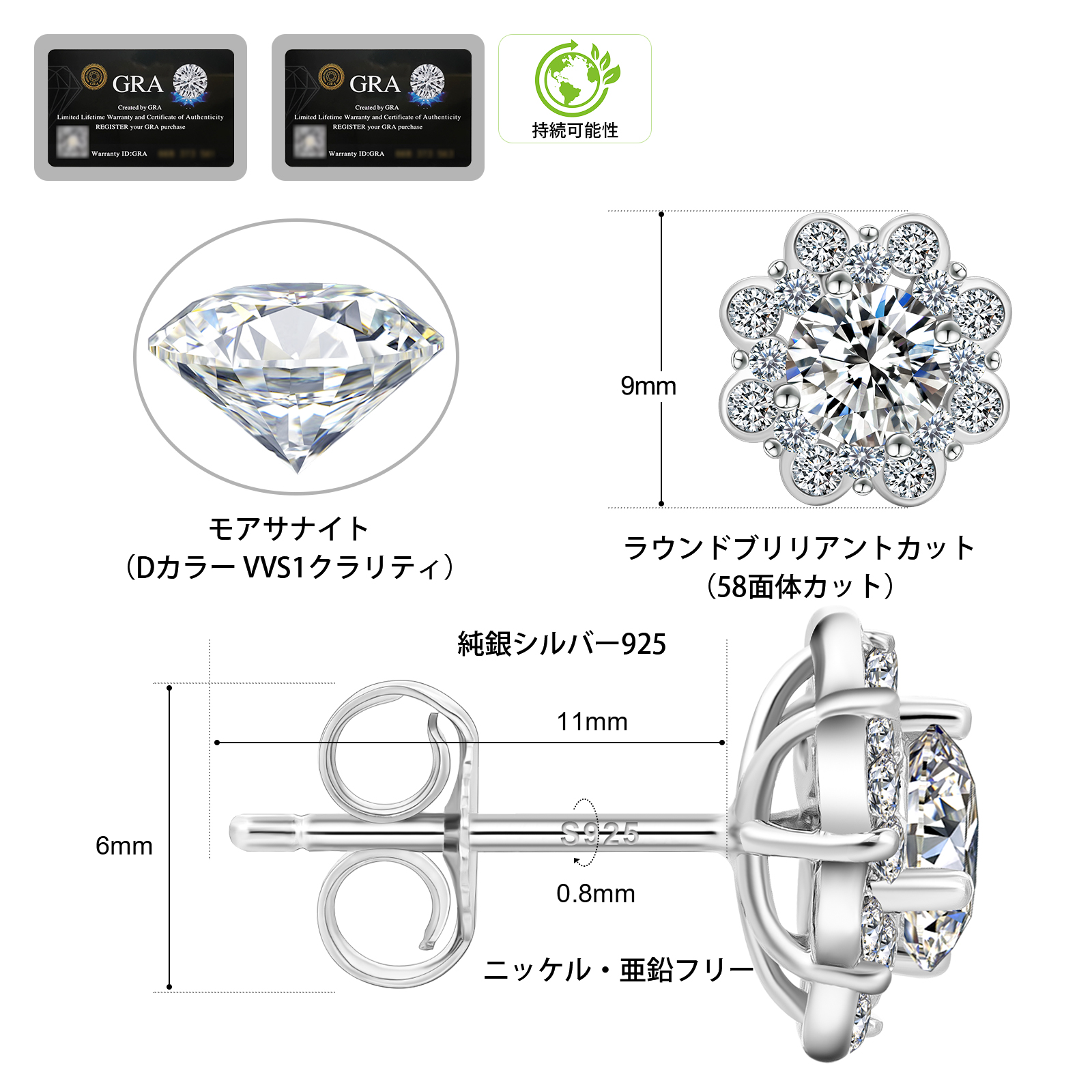 0.5カラット モアサナイト スタッド ピアス S925 KRKC