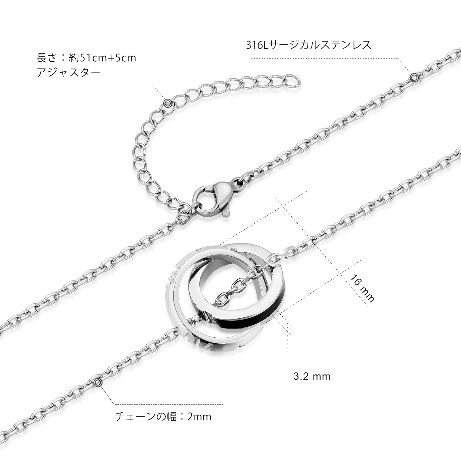 ダブルリング ペンダント ネックレス CZダイヤ付き KRKC