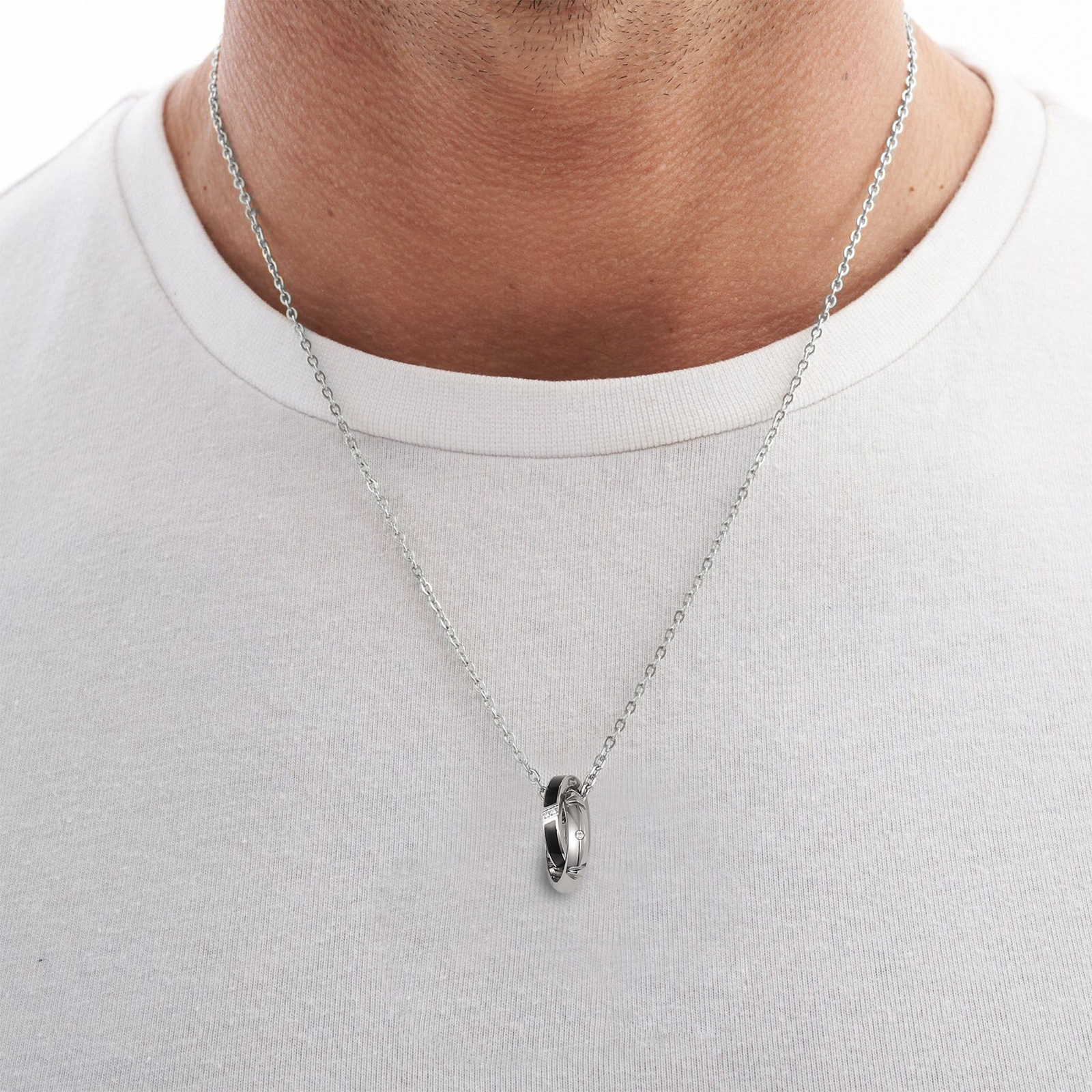 ダブルリング ペンダント ネックレス CZダイヤ付き KRKC