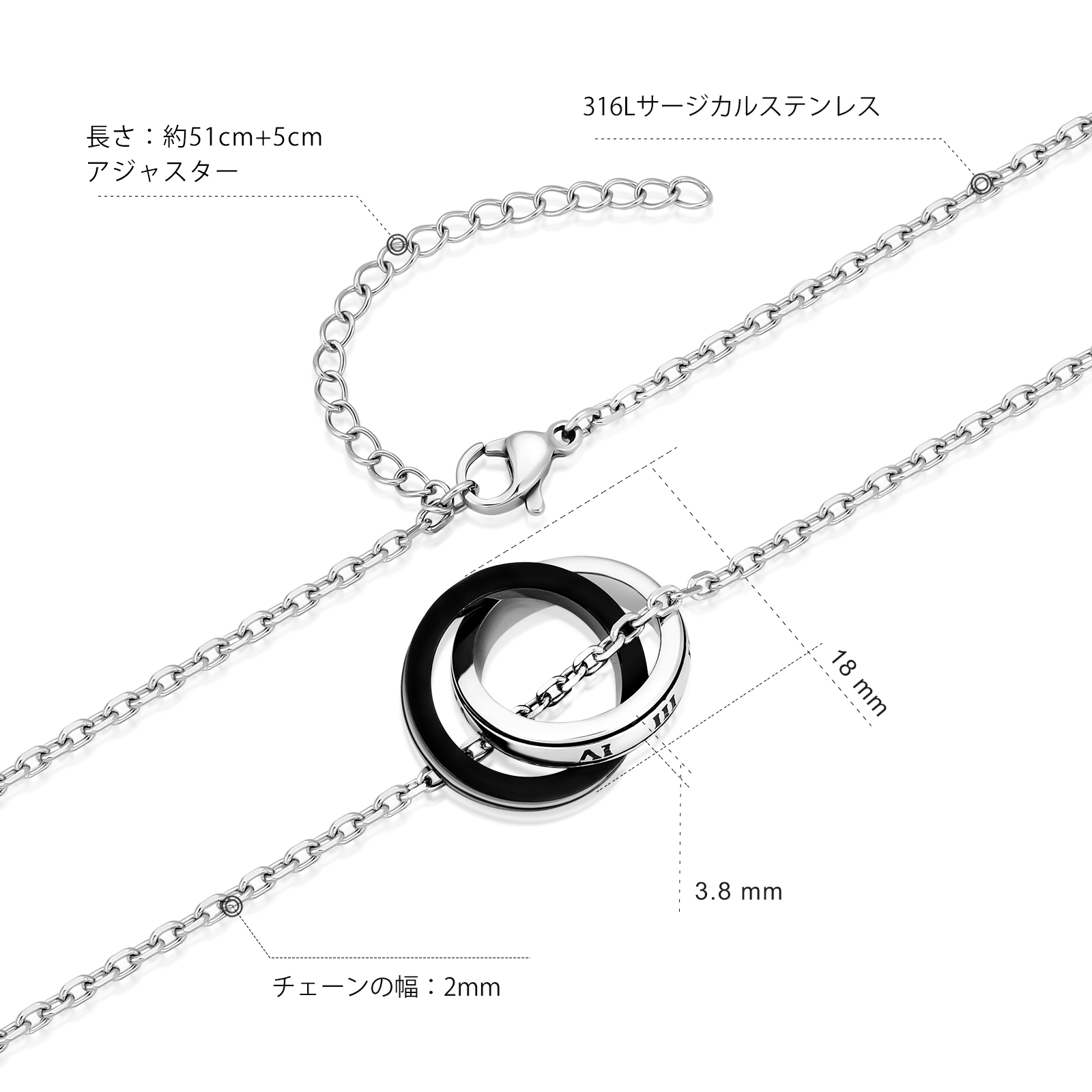 ダブルリング ペンダント ネックレス ローマ字付き KRKC