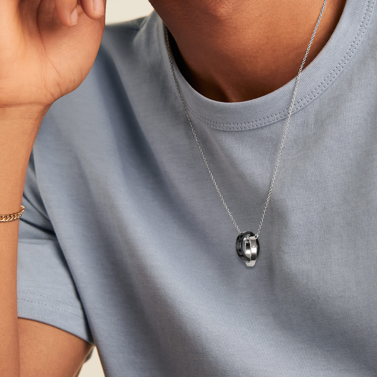 ダブルリング ペンダント ネックレス 市松模様付き KRKC