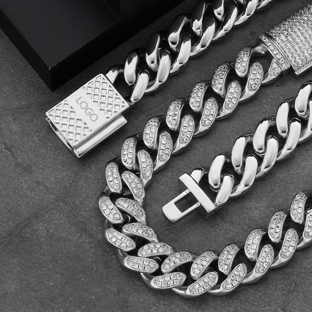 12mm czダイヤ留め具 喜平 キューバン ブレスレット ホワイトゴールド メンズ