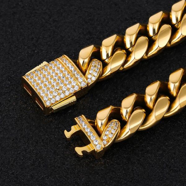 メンズアクセサリー 2面 18K CZ留め具 キューバン メンズ ネックレス 12mm 45cm-65cm KRKC