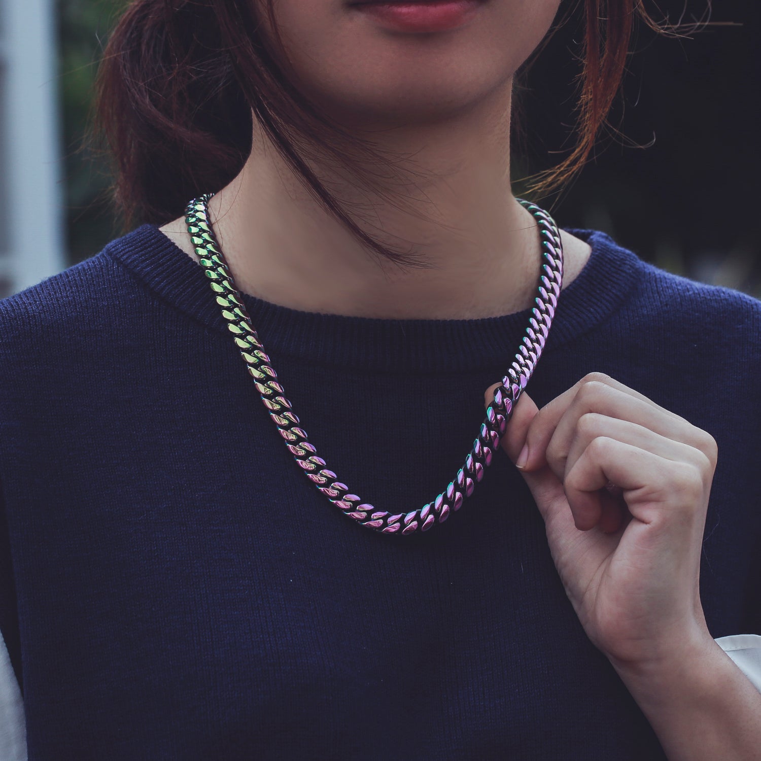 幅10mmレディースマルチカラー 光沢仕上げキューバン喜平チェーンネックレス - jpkrkc&co