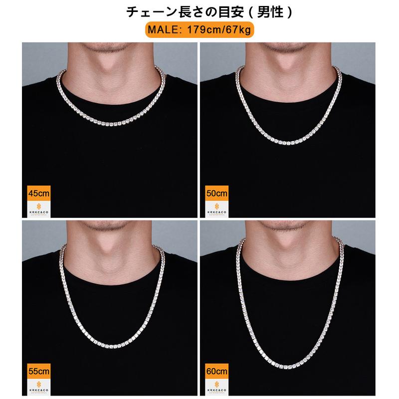 【セット】幅3mmホワイトゴールドCZダイヤテニスネックレス＆ブレスレット - jpkrkc&co